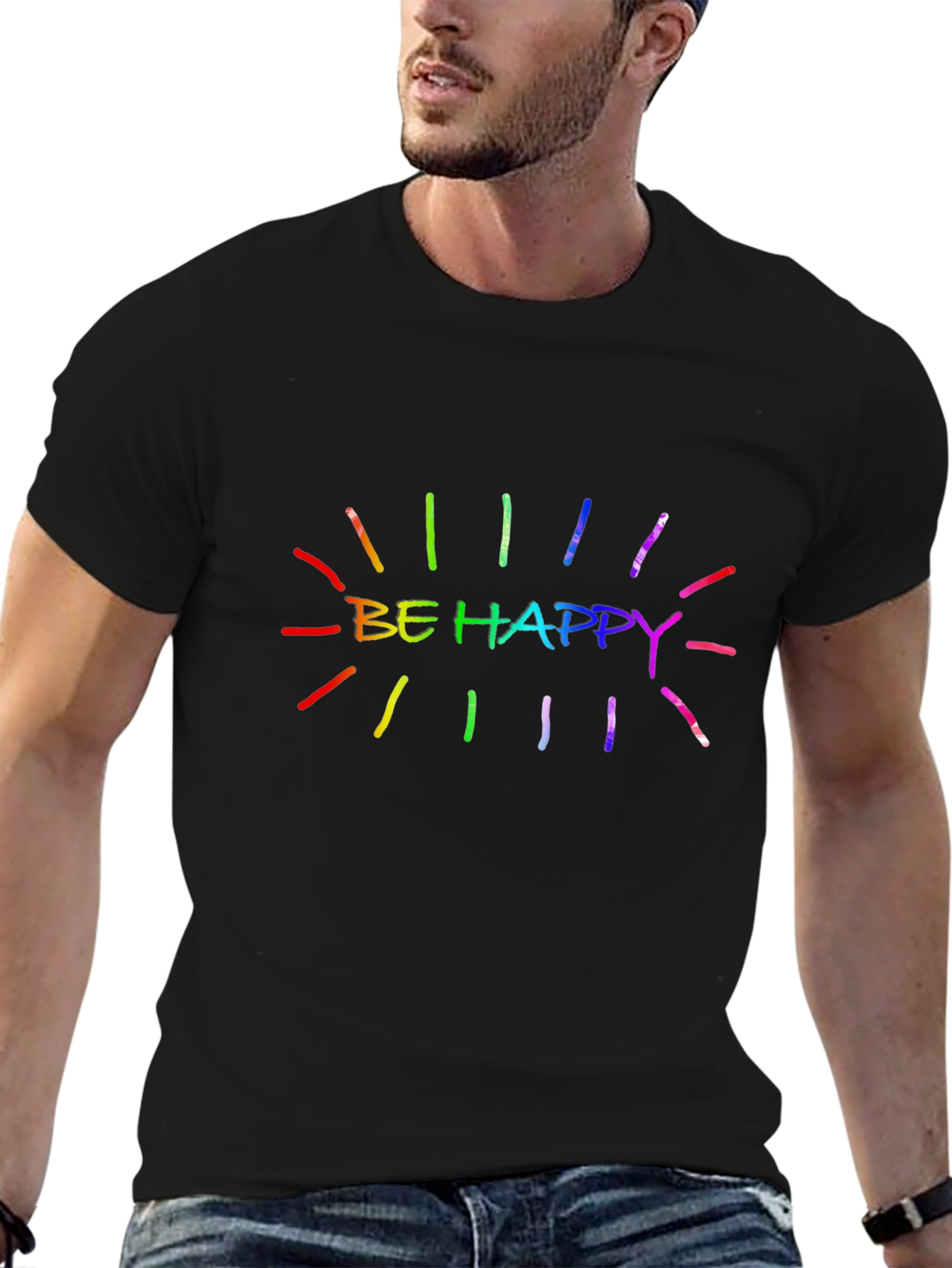 Be Happy Rainbow Graphic T-Shirt