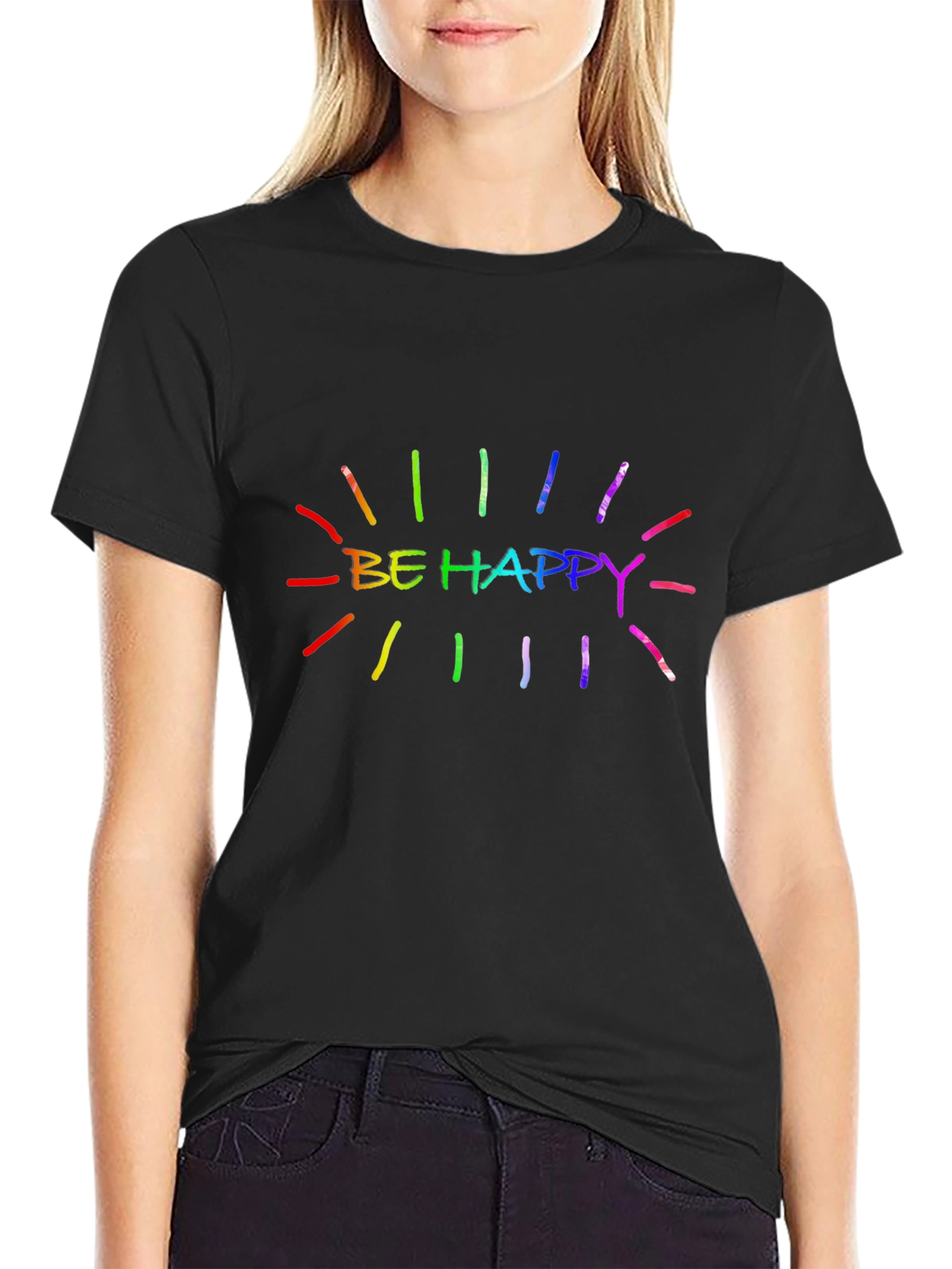 Be Happy Rainbow Graphic T-Shirt