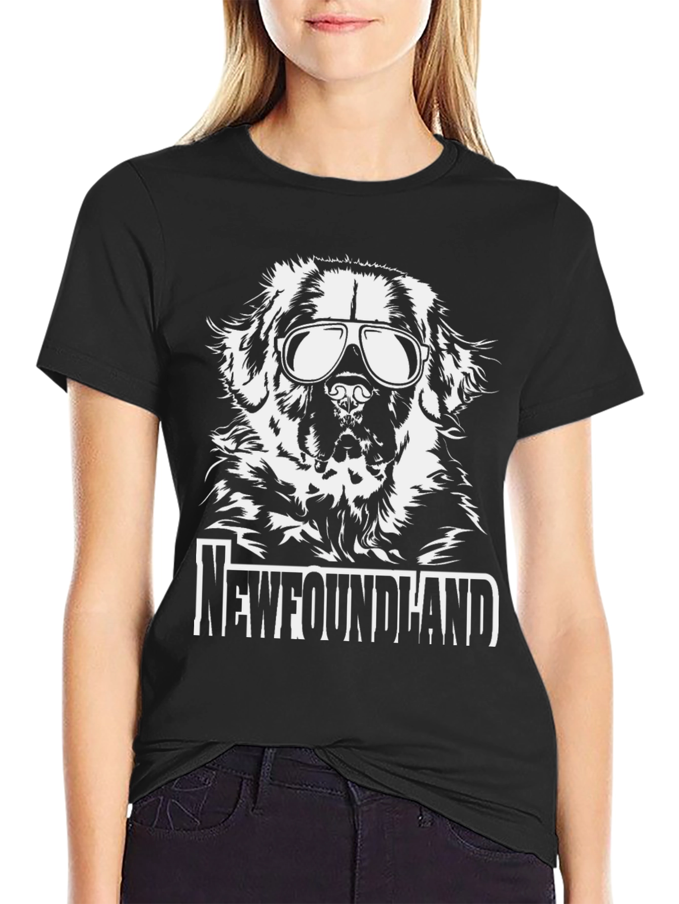 Newfoundland Dog Sunglasses Graphic Tee
