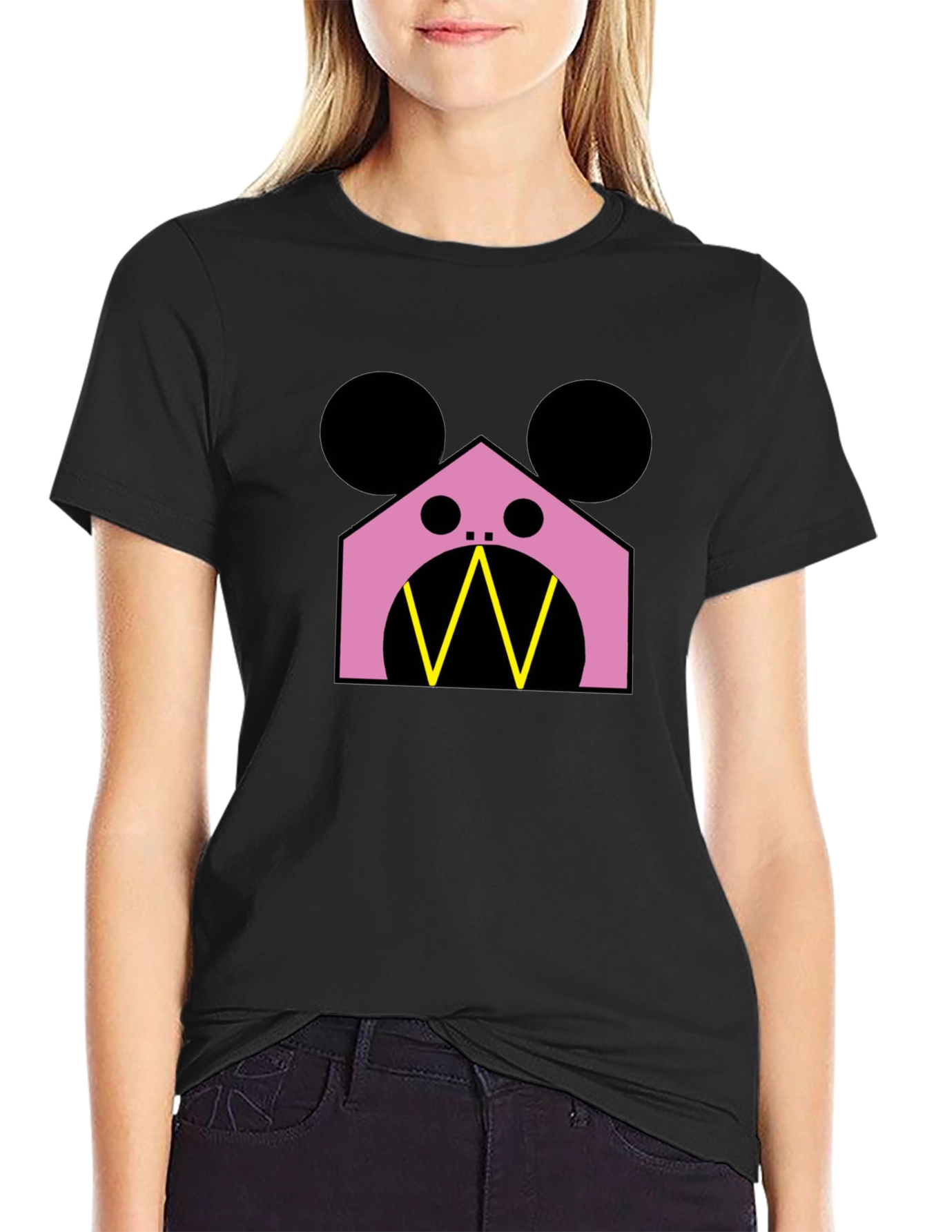 Geometric Character T-Shirt - Pink & Black