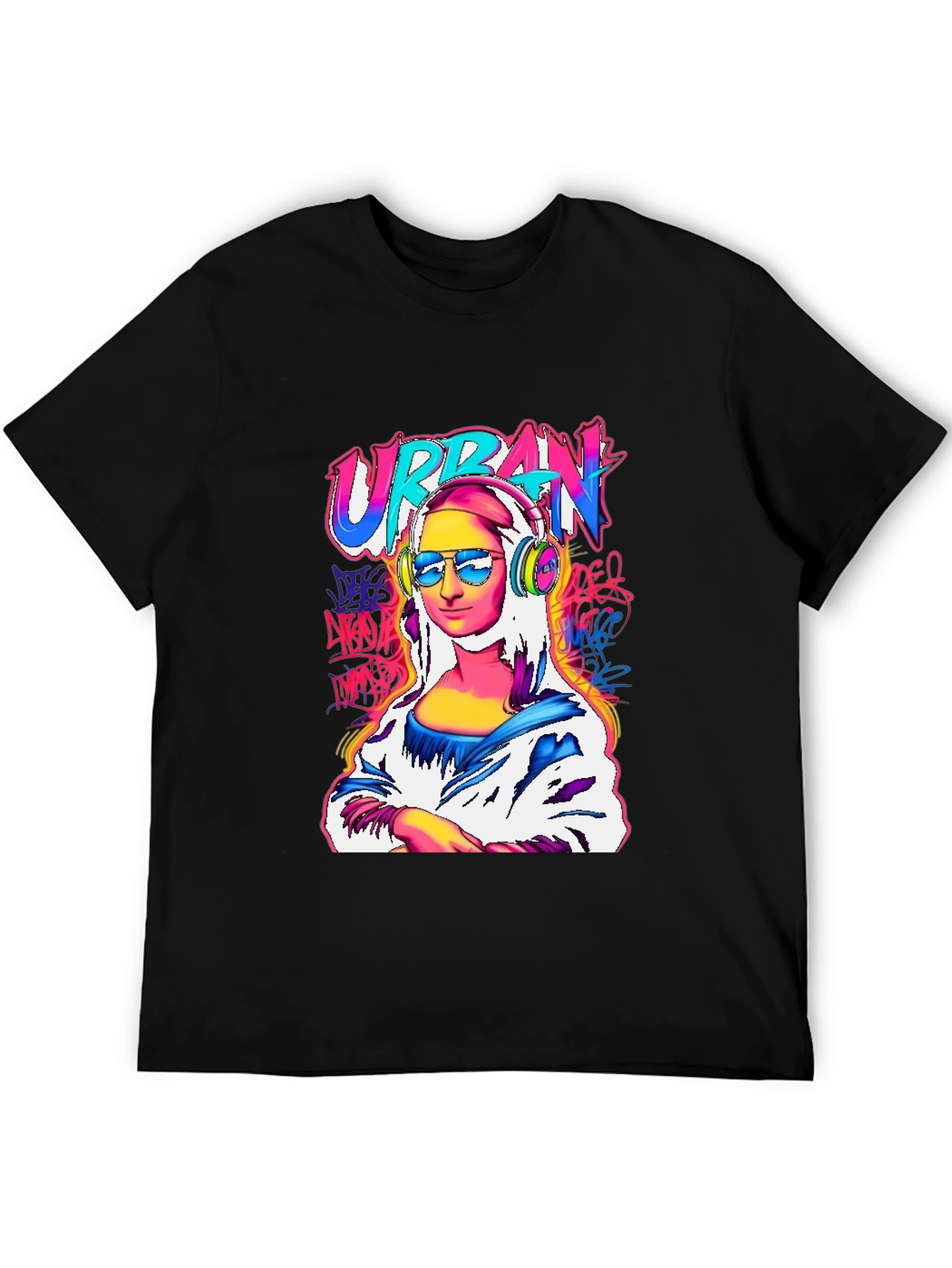 Urban Mona Lisa Graphic Tee - Black Cotton Blend
