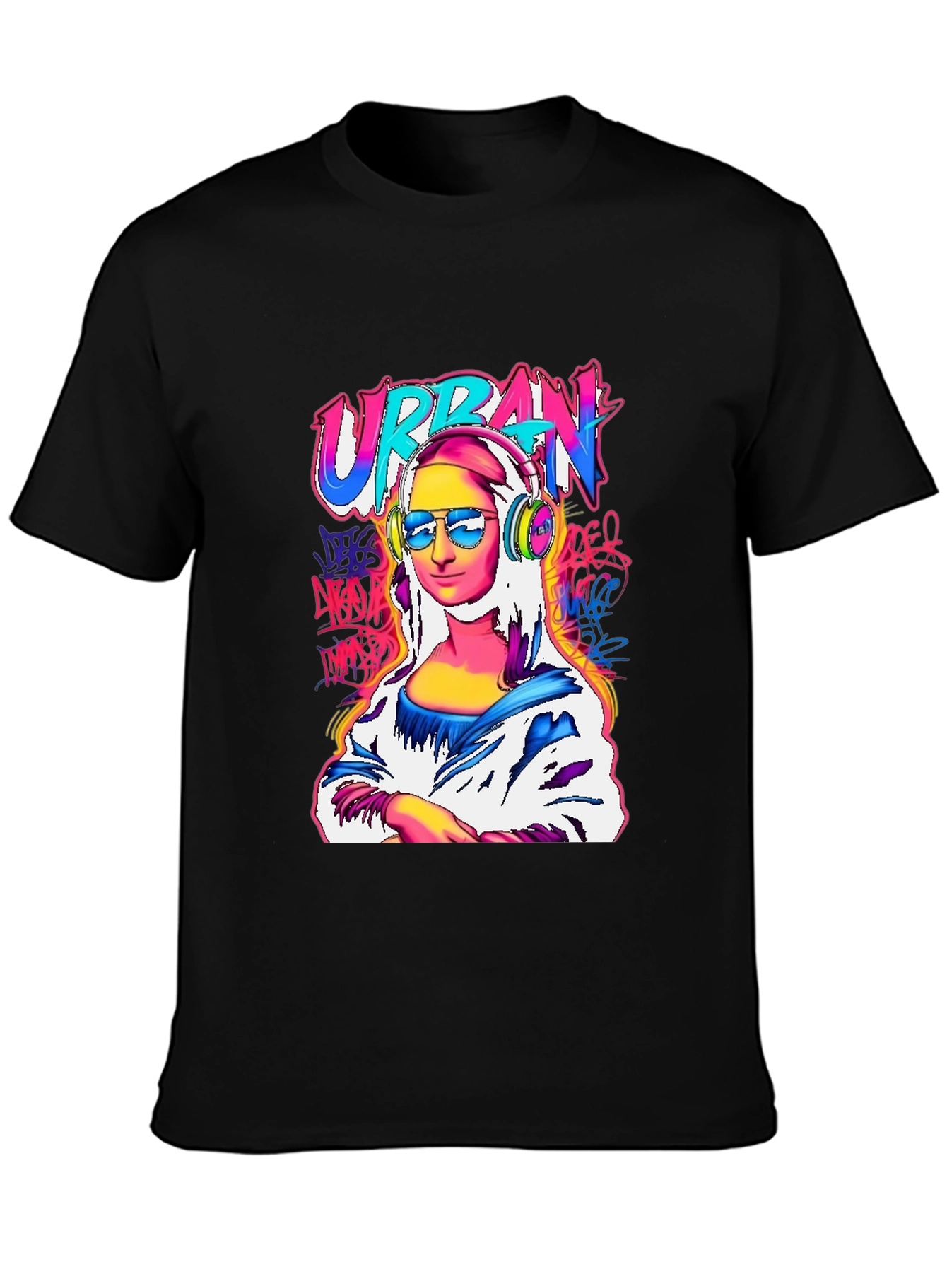 Urban Mona Lisa Graphic Tee - Black Cotton Blend