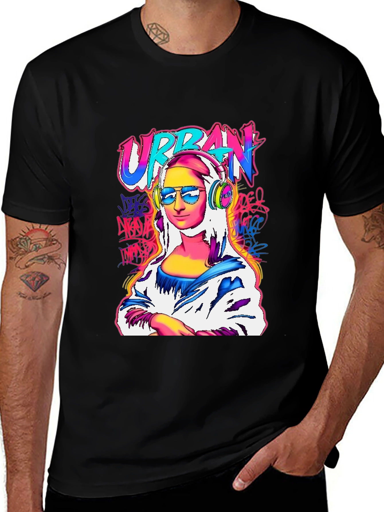 Urban Mona Lisa Graphic Tee - Black Cotton Blend