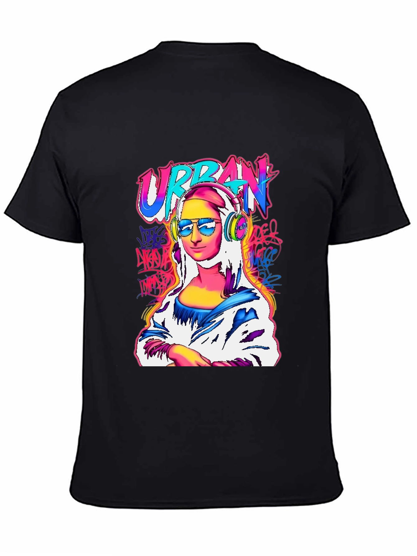 Urban Mona Lisa Graphic Tee - Black Cotton Blend