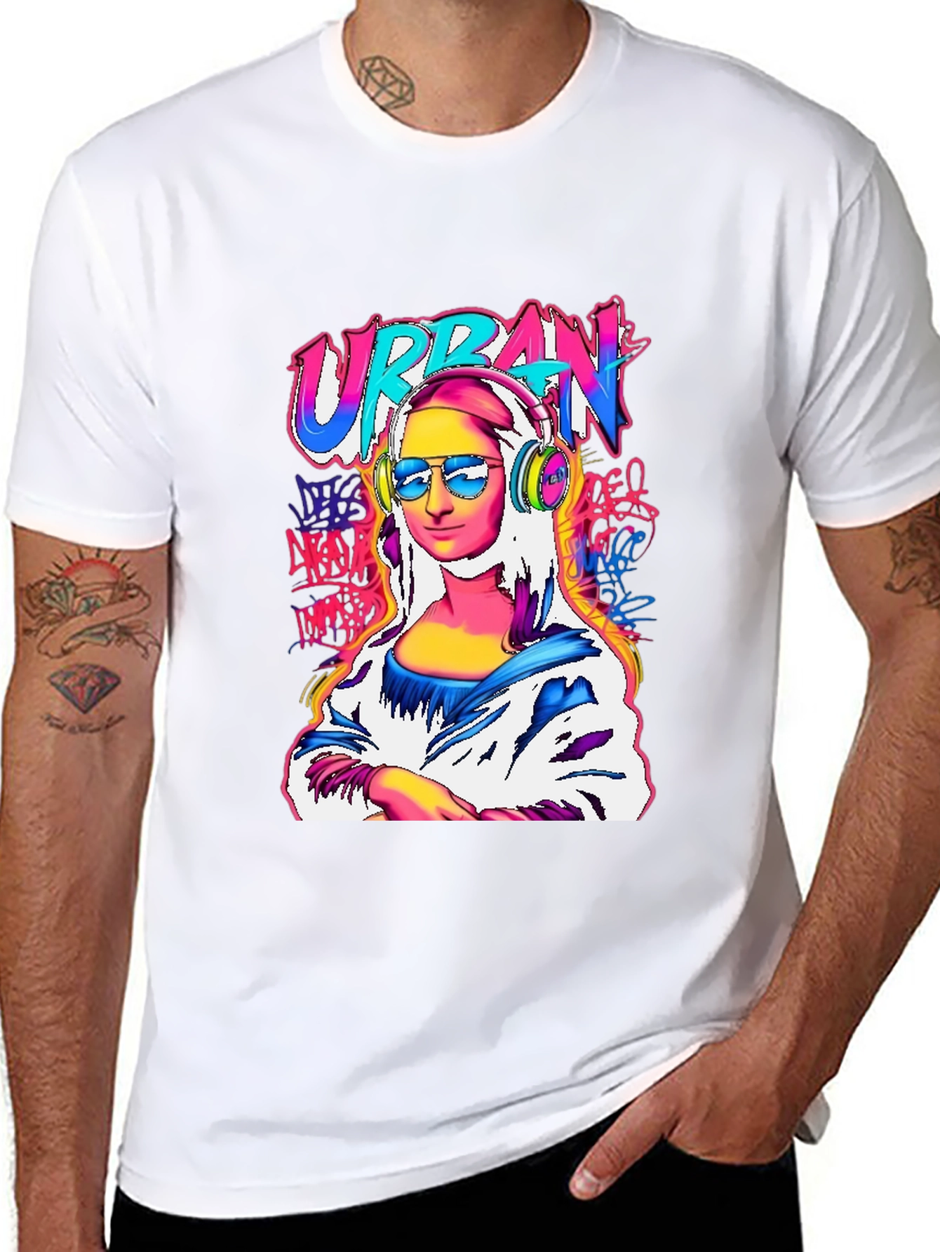 Urban Mona Lisa Graphic Tee - Black Cotton Blend