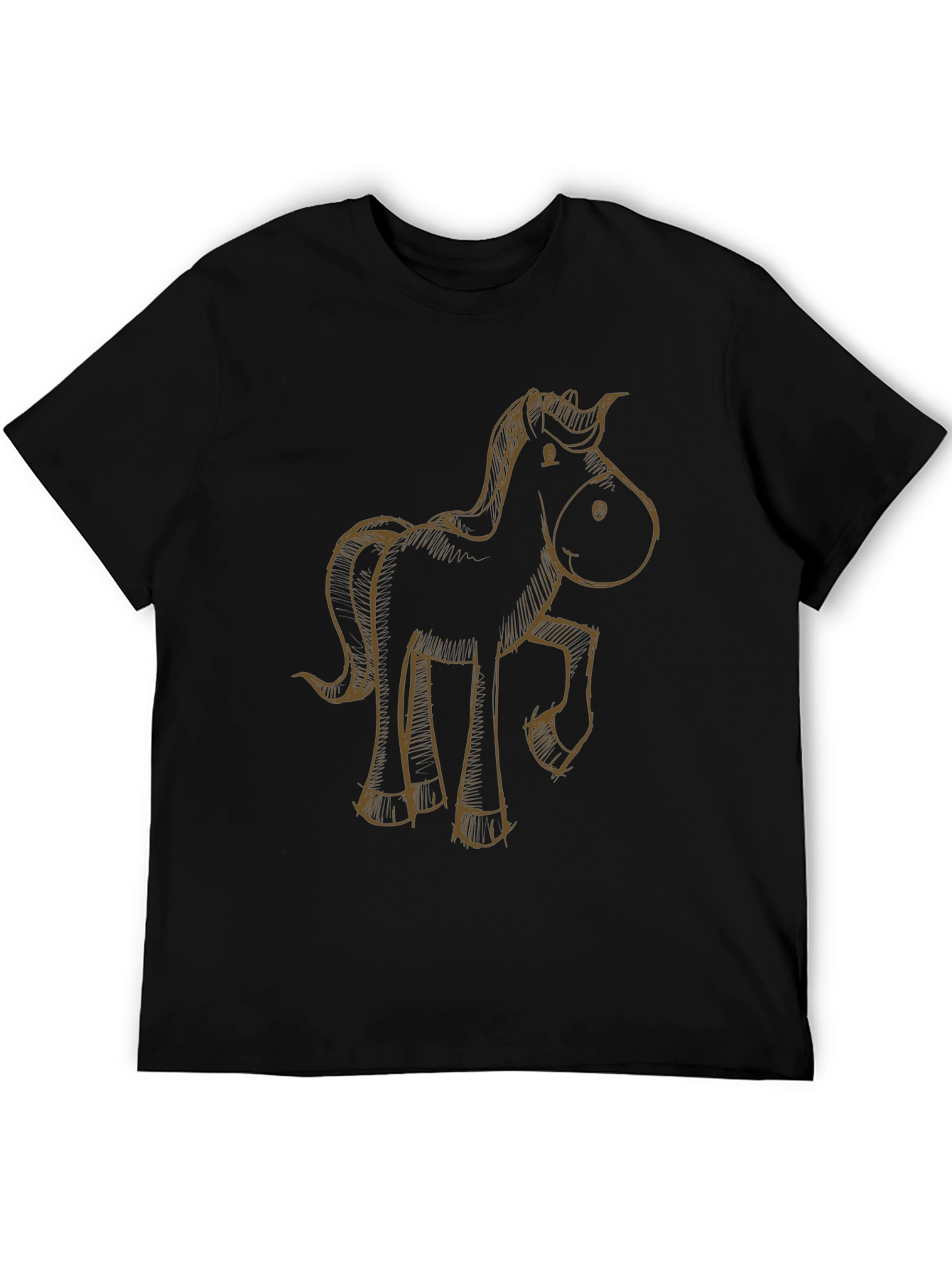 Cartoon Horse Graphic Tee - Black Casual T-Shirt
