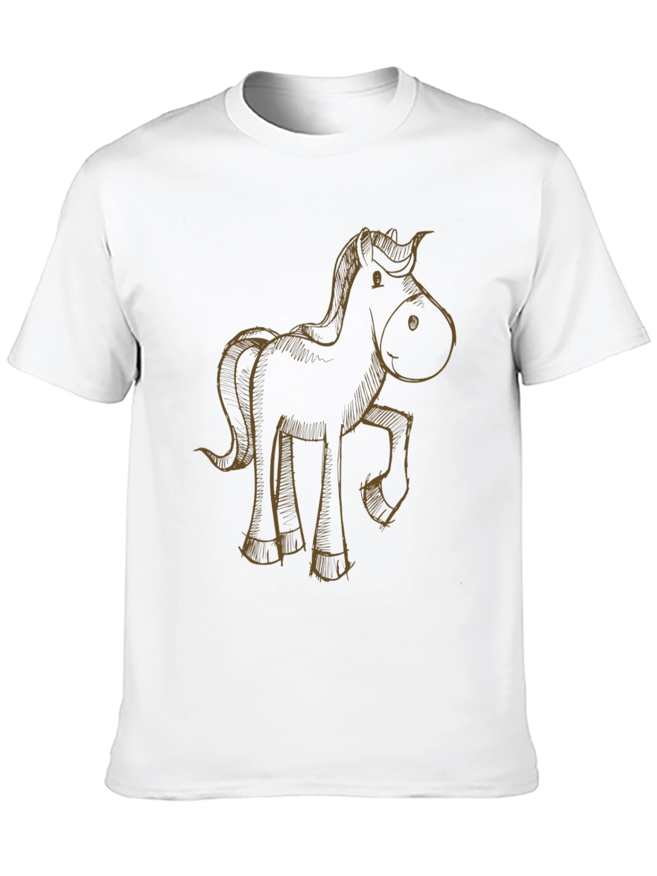 Cartoon Horse Graphic Tee - Black Casual T-Shirt