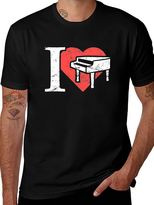 I Heart Piano Black T-Shirt