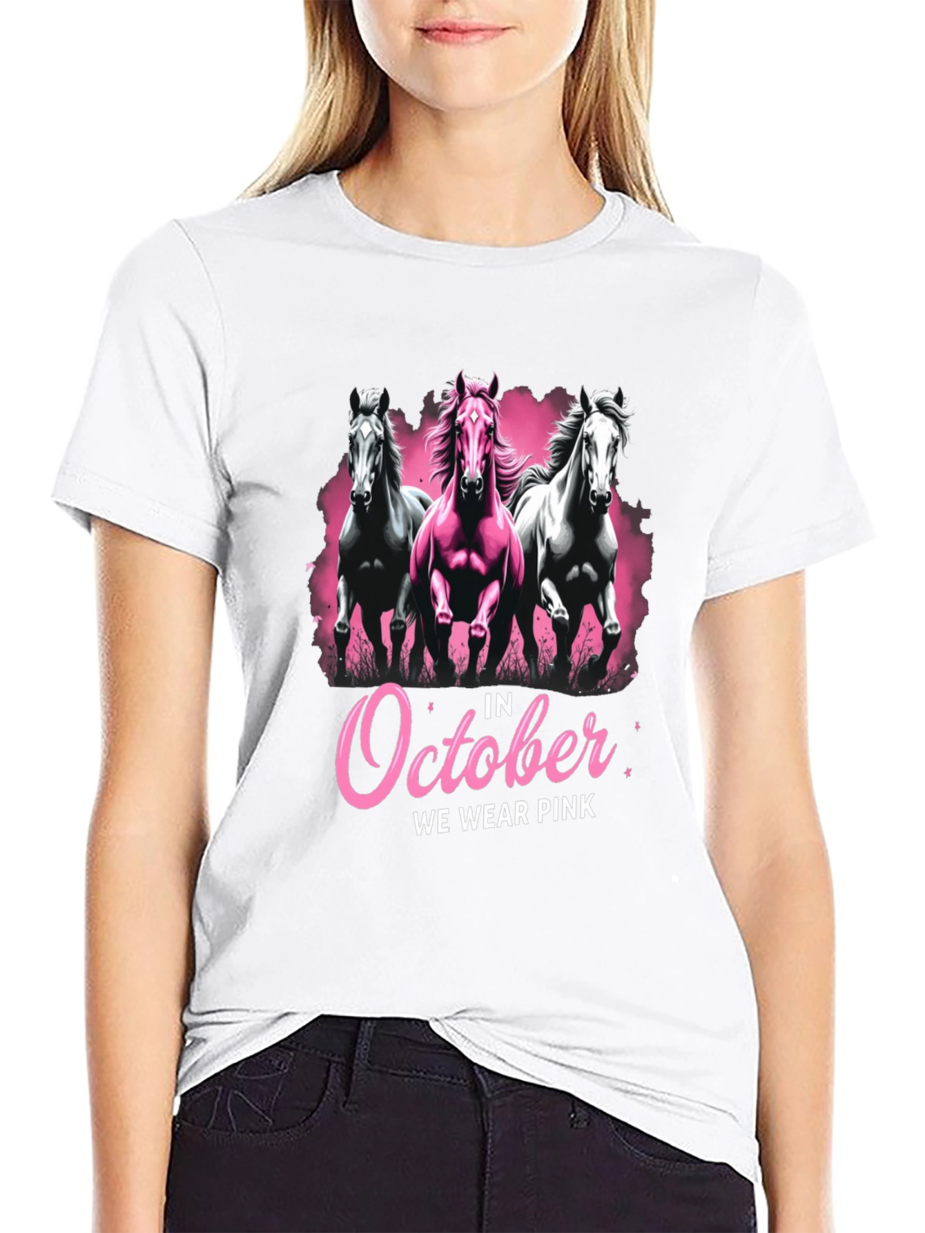 October We Wear Pink Horse Graphic T-Shirt
