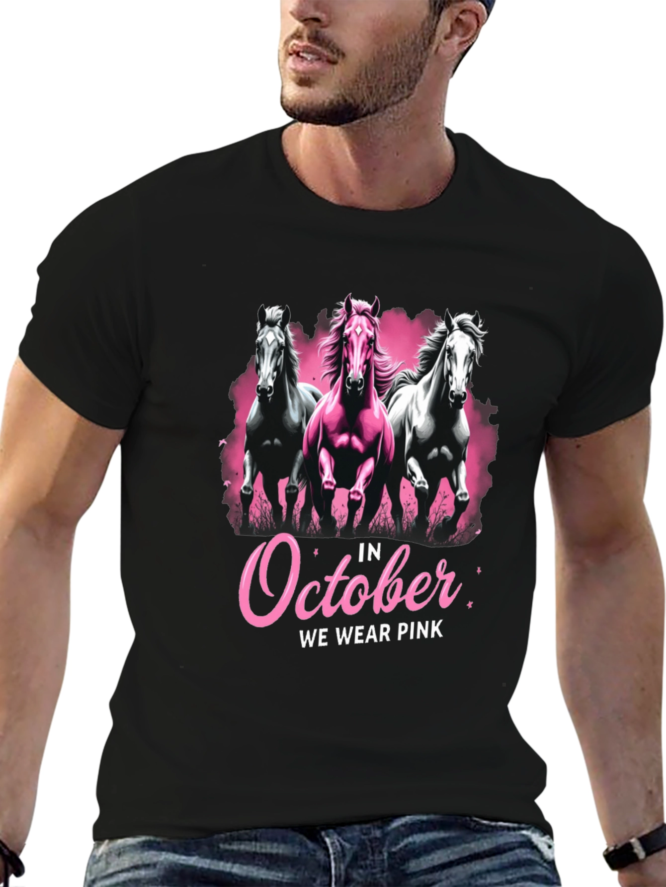 October We Wear Pink Horse Graphic T-Shirt