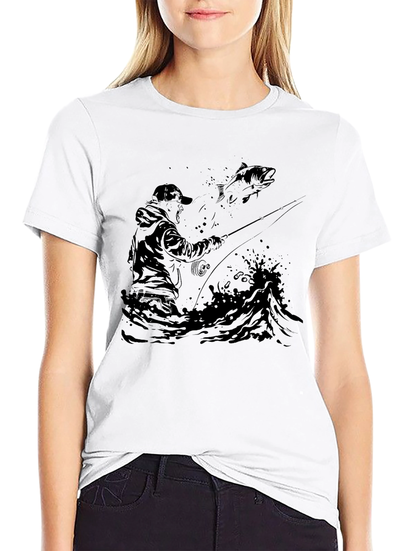 Fishing Graphic Tee - Black Cotton T-Shirt
