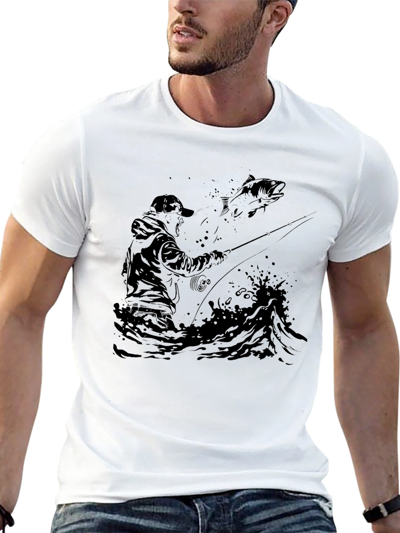 Fishing Graphic Tee - Black Cotton T-Shirt