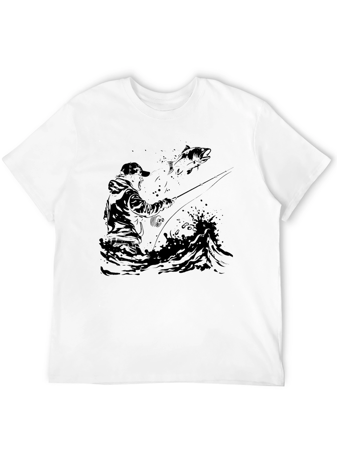 Fishing Graphic Tee - Black Cotton T-Shirt