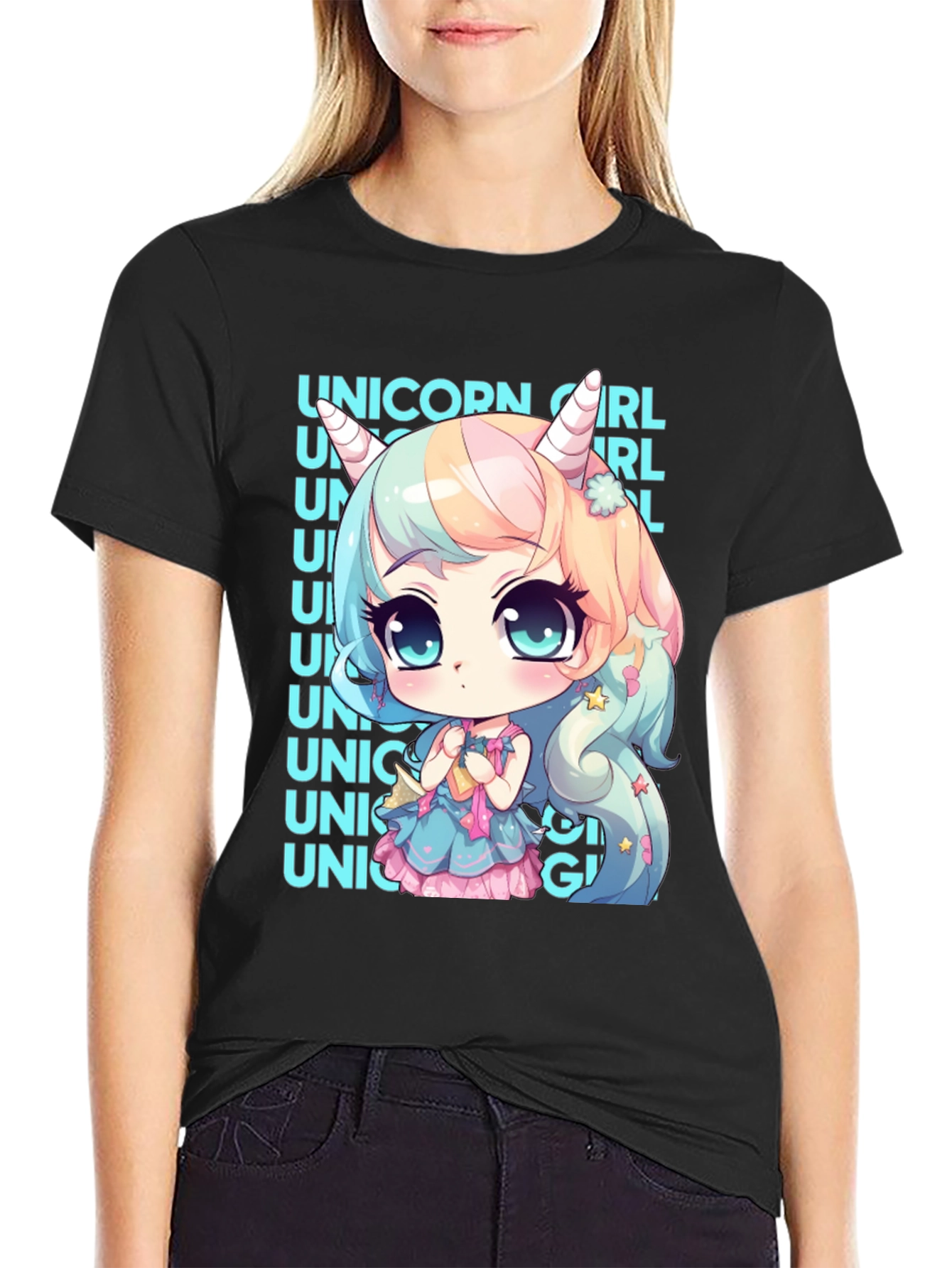 Unicorn Girl Anime Style Graphic Tee