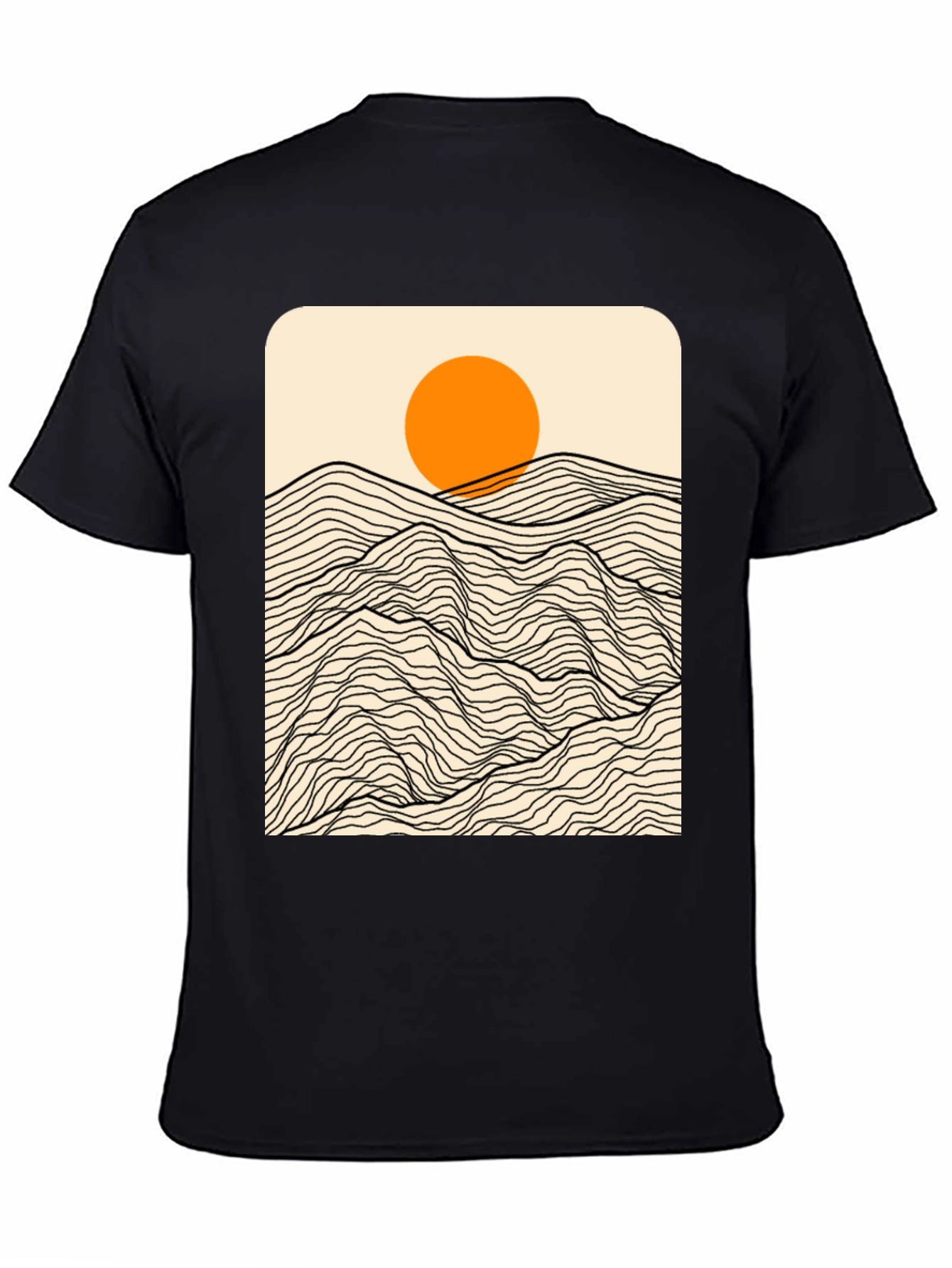 Sunset Mountain Wave Graphic Tee - Modern Black T-Shirt