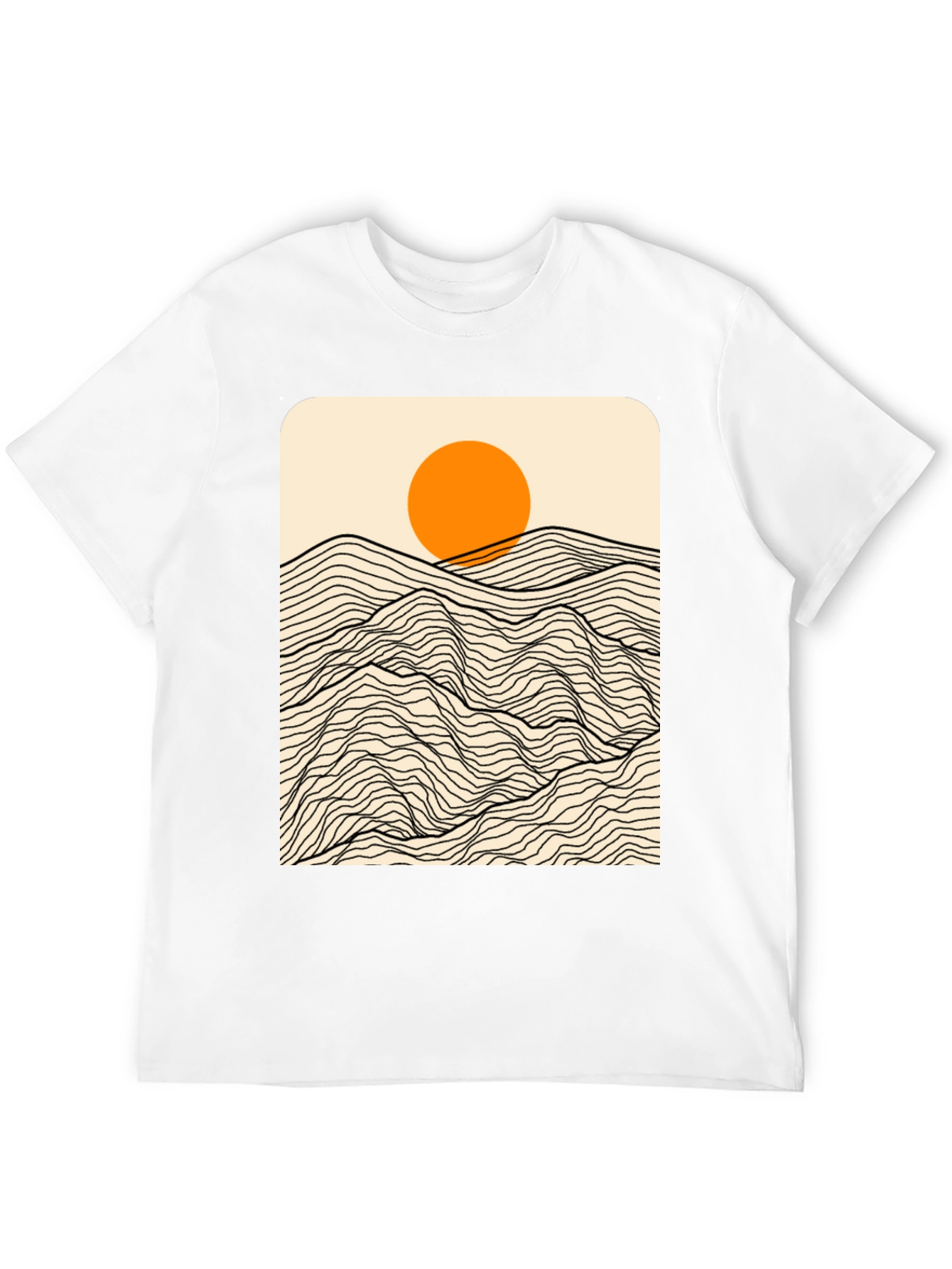 Sunset Mountain Wave Graphic Tee - Modern Black T-Shirt