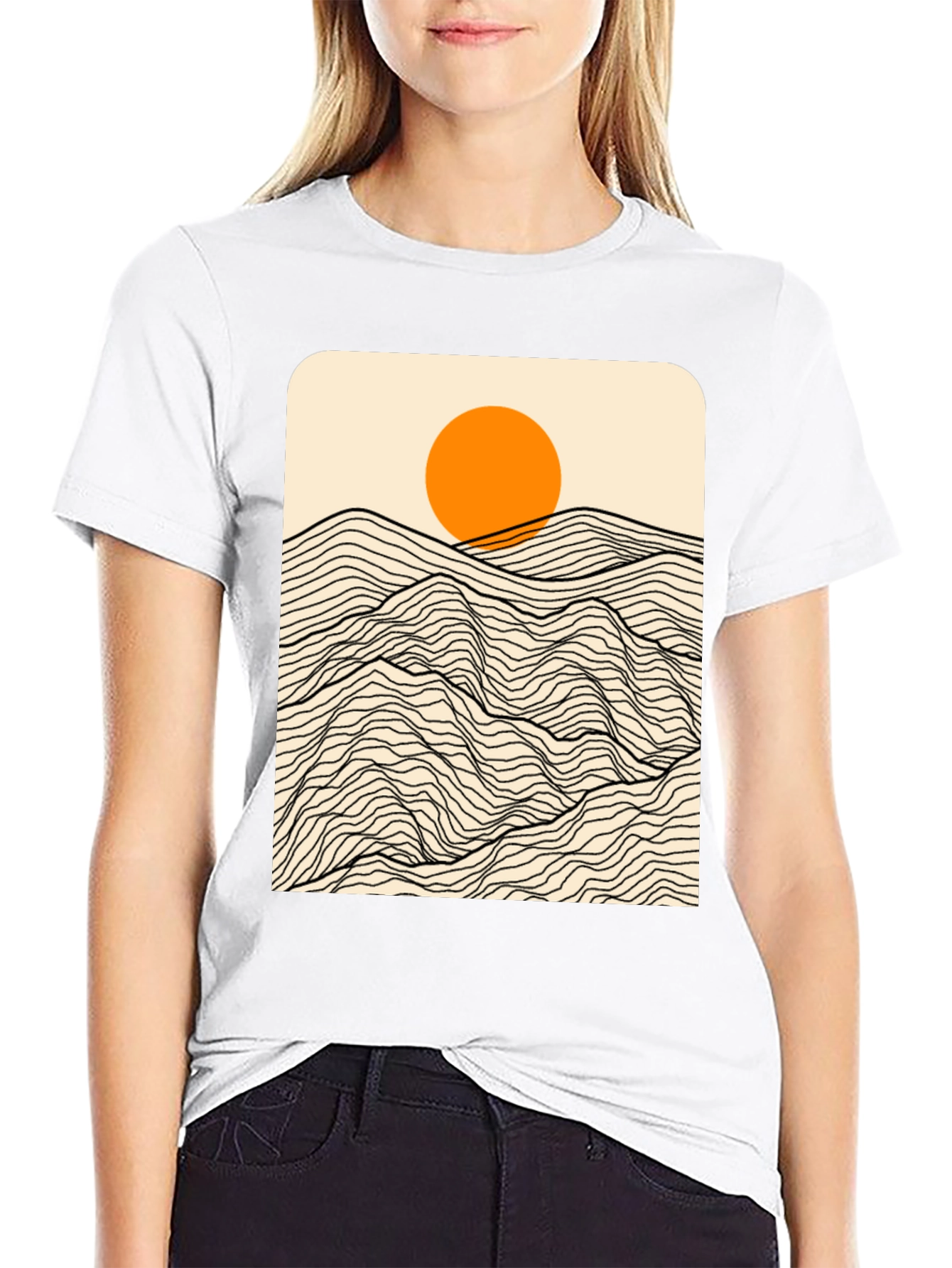 Sunset Mountain Wave Graphic Tee - Modern Black T-Shirt