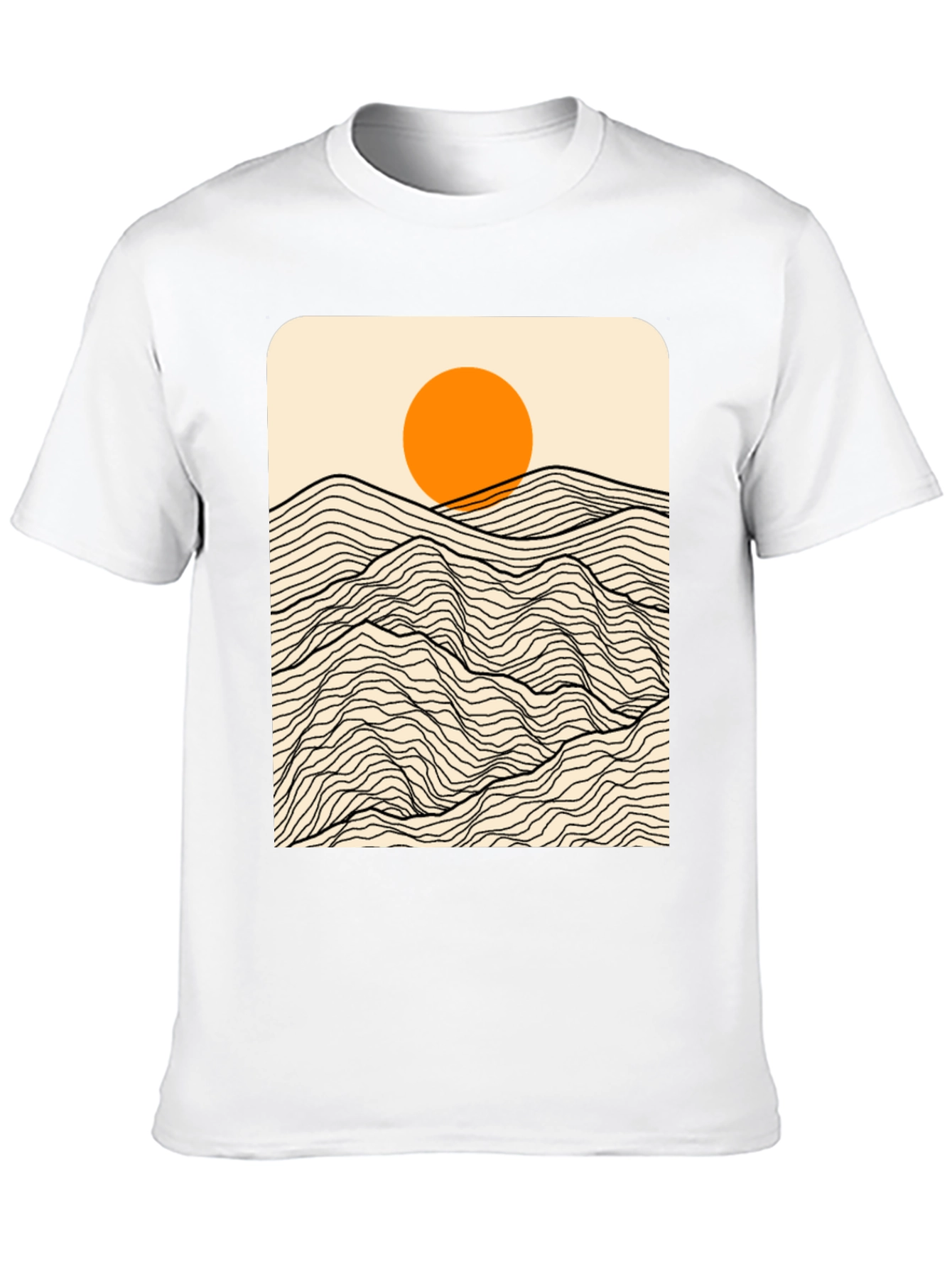 Sunset Mountain Wave Graphic Tee - Modern Black T-Shirt
