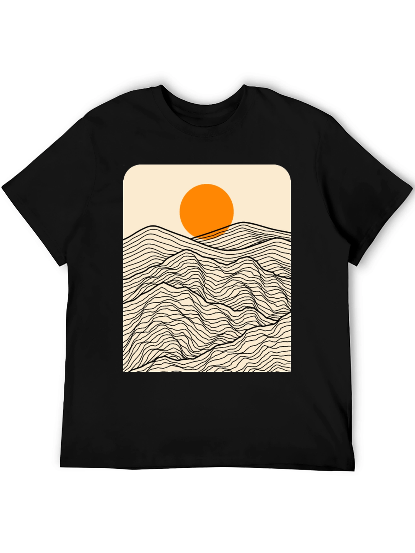 Sunset Mountain Wave Graphic Tee - Modern Black T-Shirt