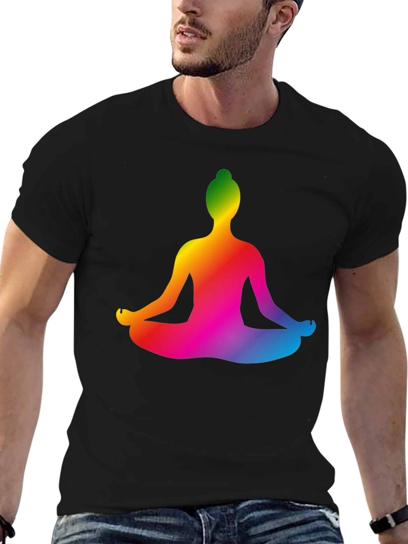 Rainbow Yoga Pose Graphic Black T-Shirt