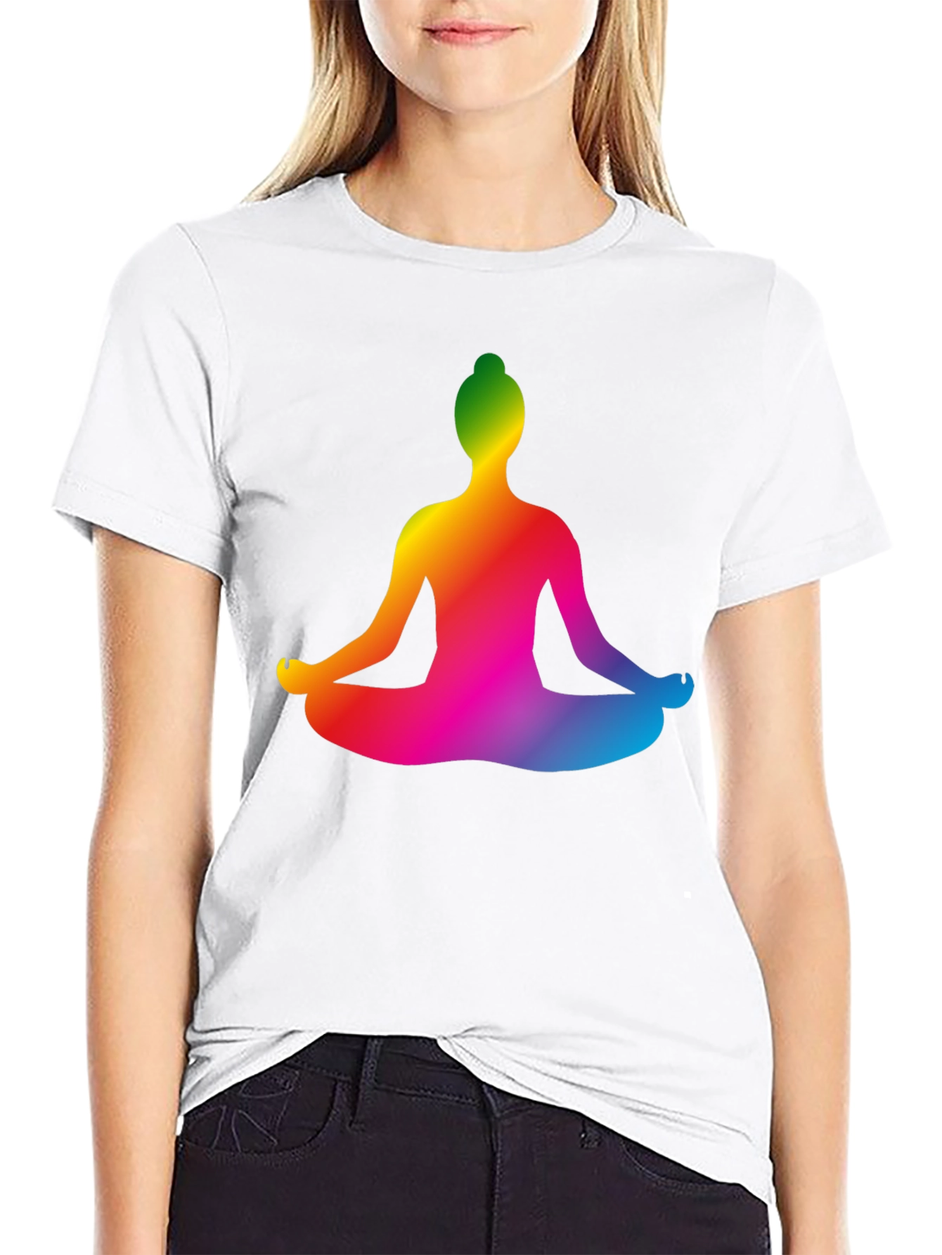 Rainbow Yoga Pose Graphic Black T-Shirt