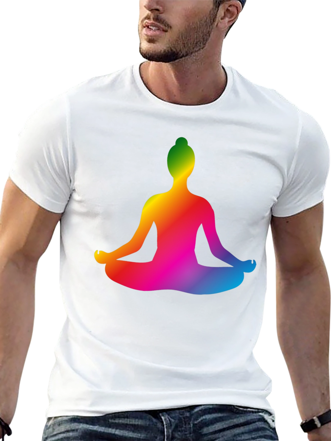Rainbow Yoga Pose Graphic Black T-Shirt