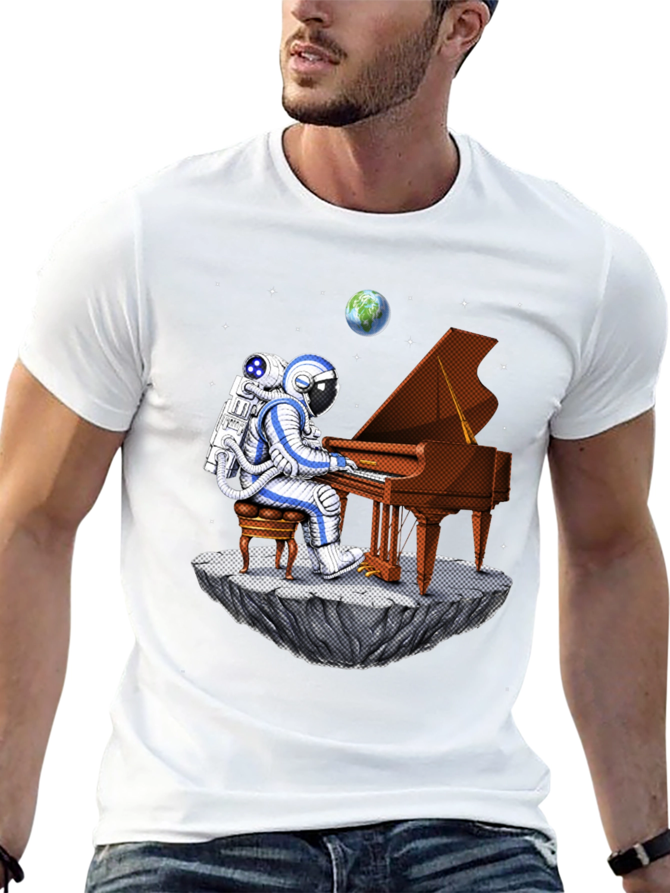 Astronaut Piano Player Graphic Tee
