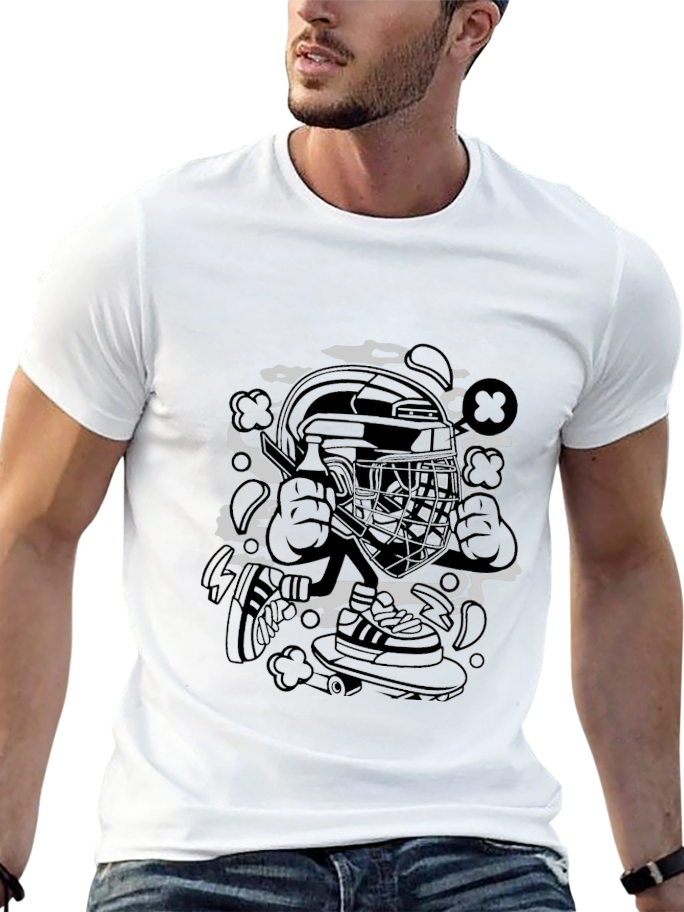 Cool Graphic Tee - Hockey Skateboarder