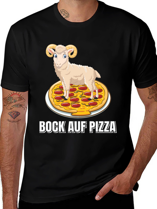 Bock Auf Pizza Graphic Tee - Funny Ram on Pizza T-Shirt