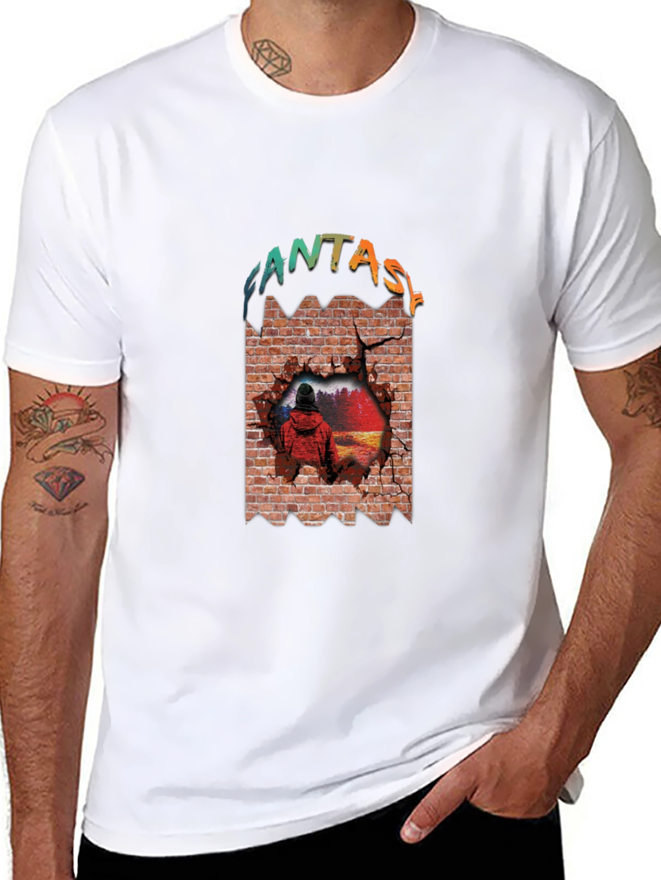 Fantasy Brick Wall Graphic Tee - Unique Design