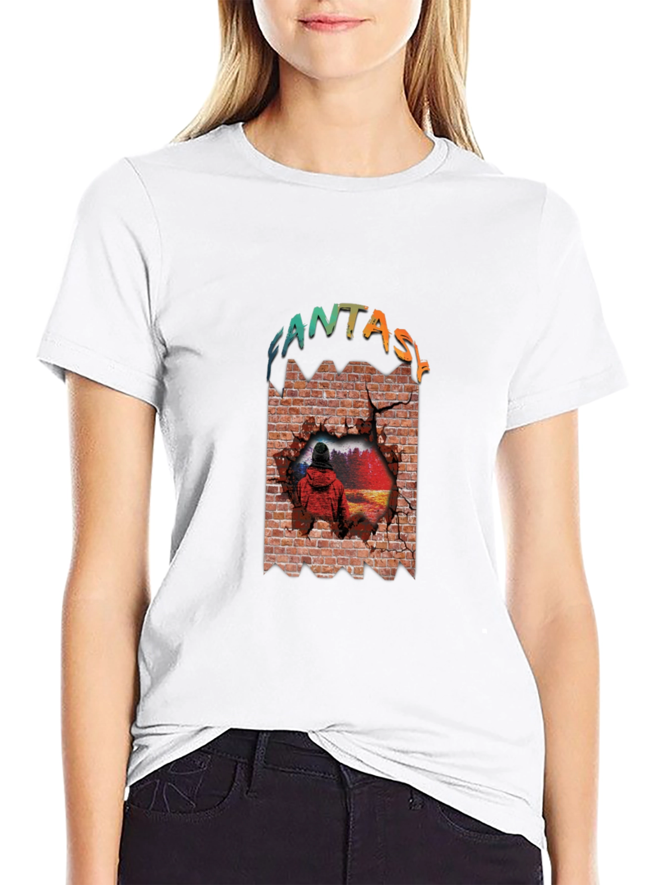 Fantasy Brick Wall Graphic Tee - Unique Design
