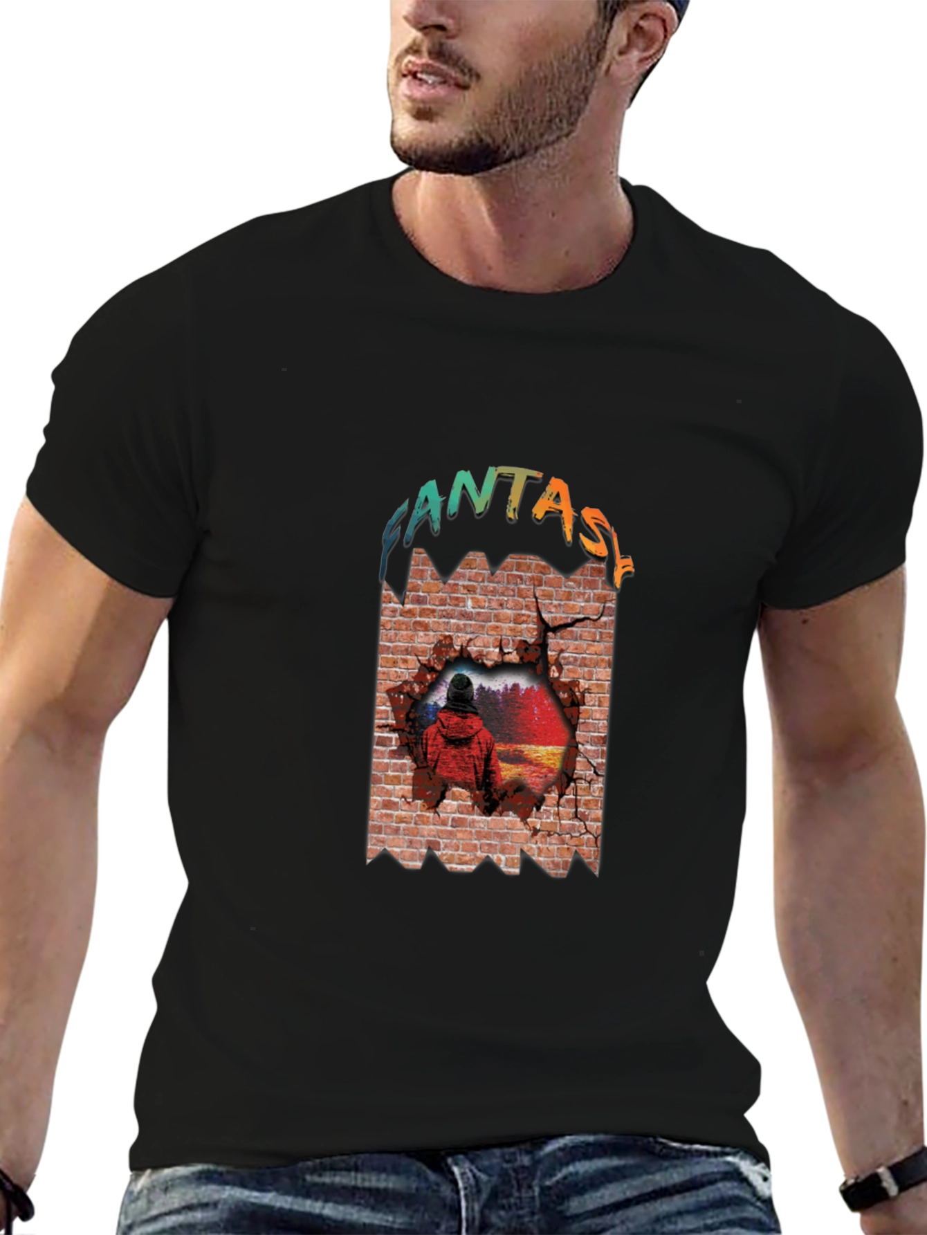 Fantasy Brick Wall Graphic Tee - Unique Design