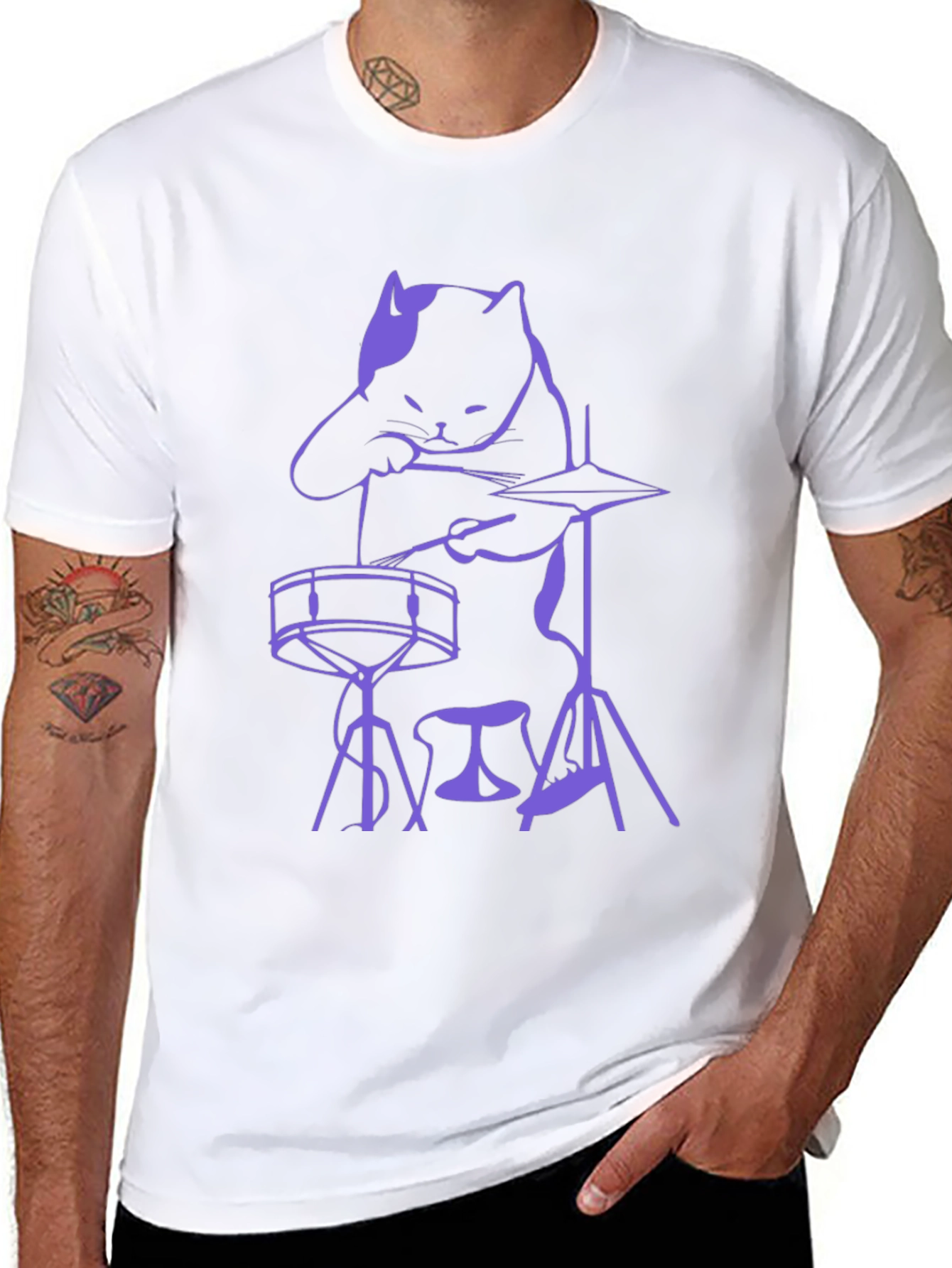 Cat Drummer T-Shirt - Unique Music Lover Tee