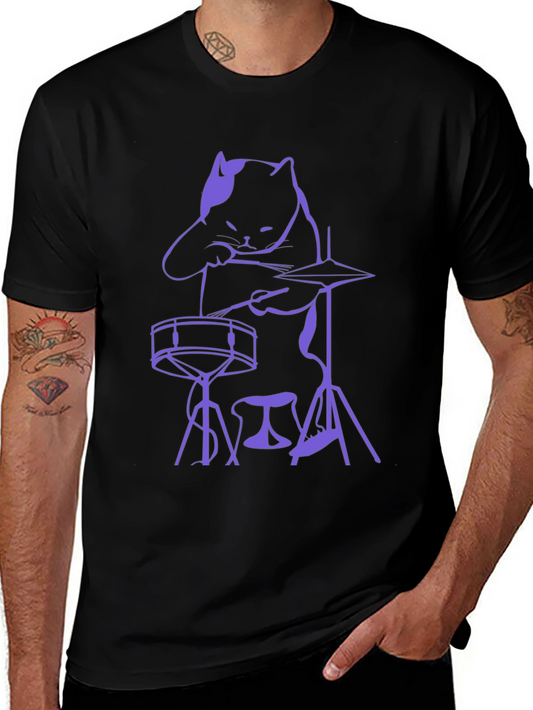 Cat Drummer T-Shirt - Unique Music Lover Tee