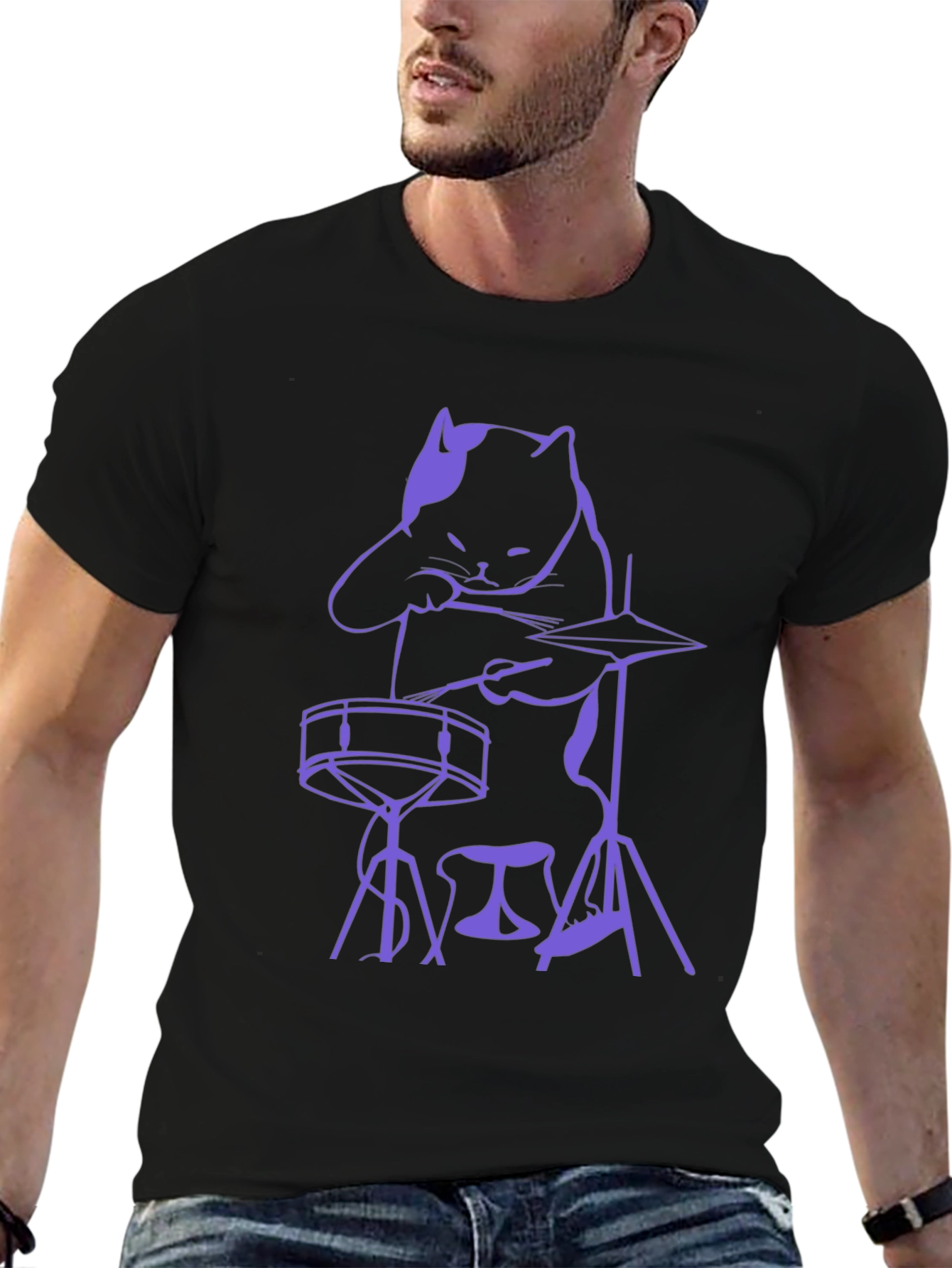 Cat Drummer T-Shirt - Unique Music Lover Tee