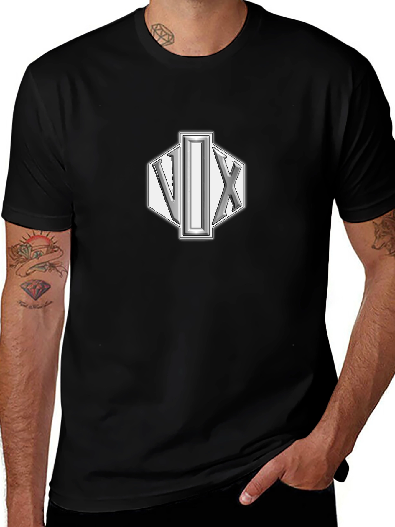 VIX Geometric Logo Black T-Shirt