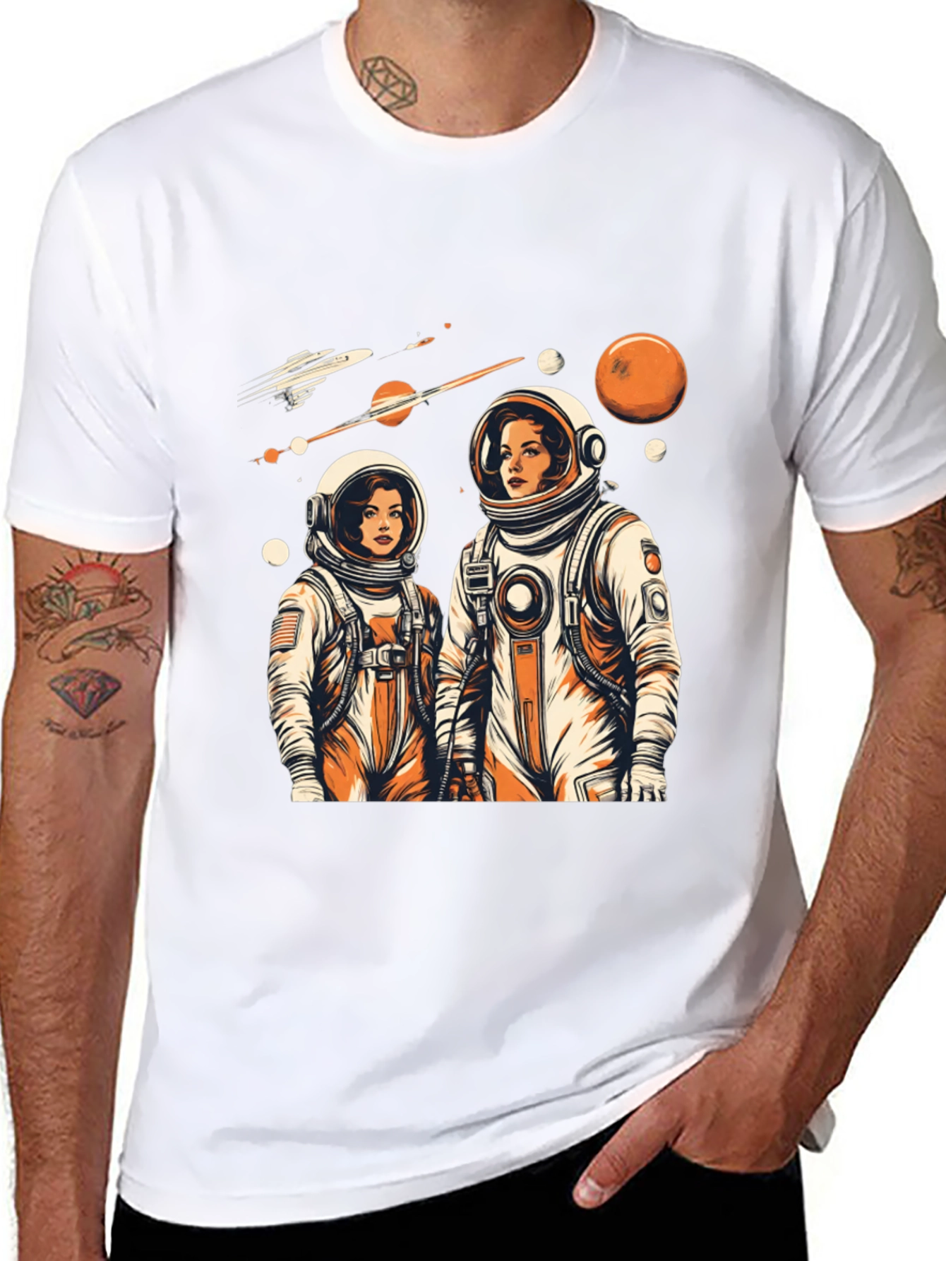 Retro Astronaut Couple Graphic Tee