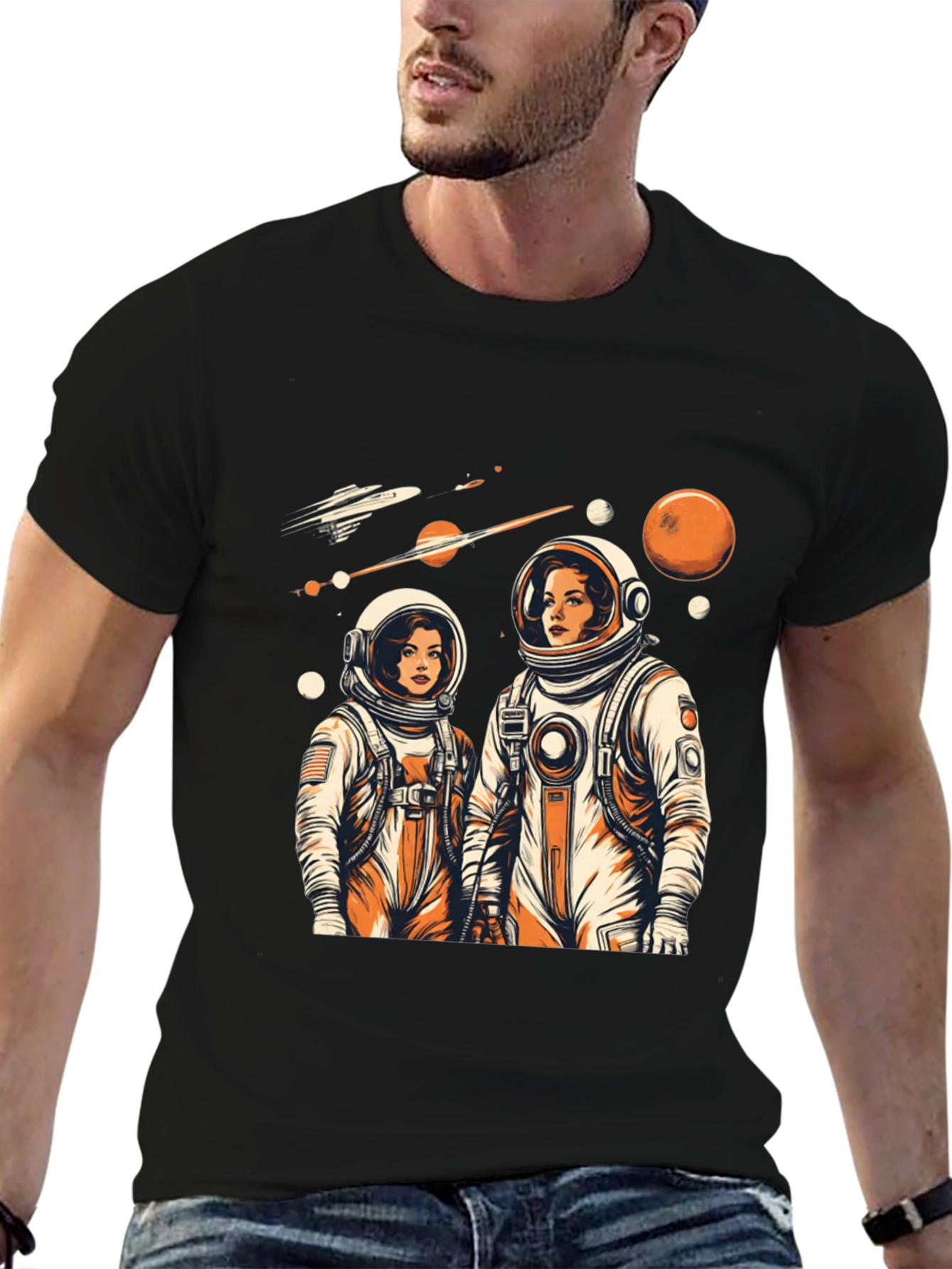 Retro Astronaut Couple Graphic Tee