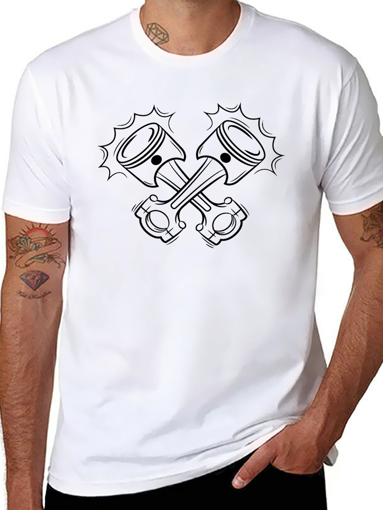Crossed Pistons Graphic Tee - Black
