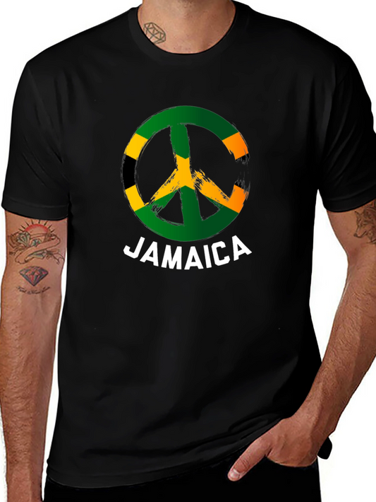 Jamaica Peace Sign T-Shirt Black Cotton