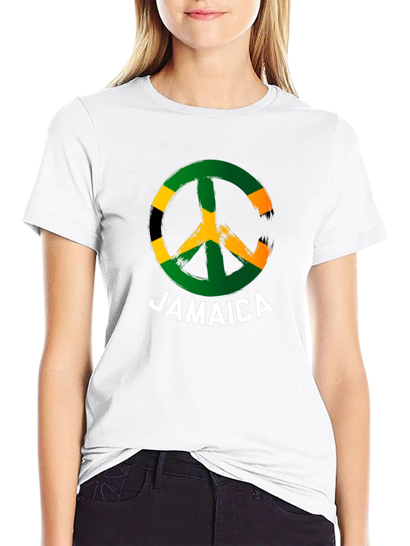 Jamaica Peace Sign T-Shirt Black Cotton