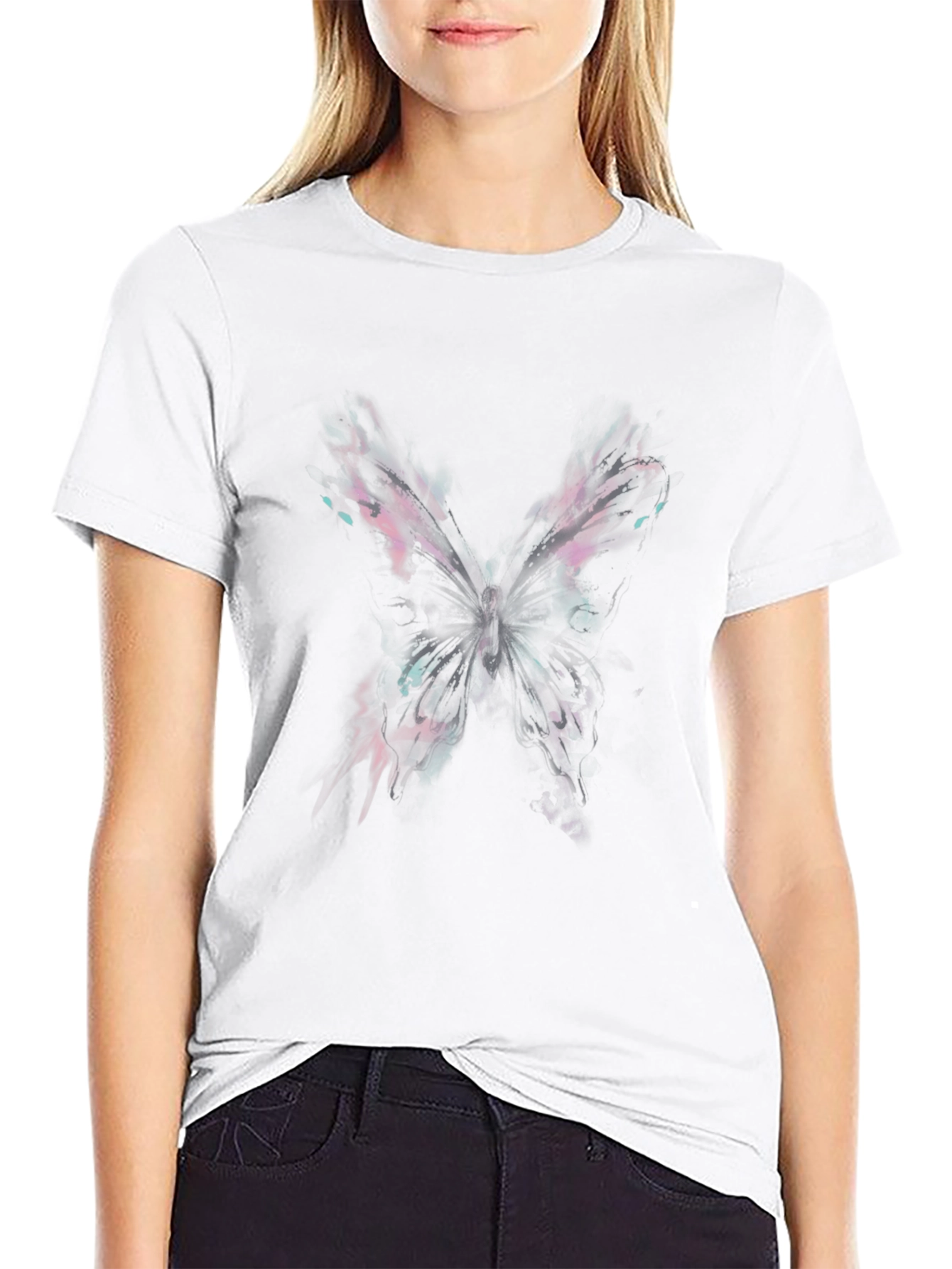Butterfly Graphic Print Black T-Shirt