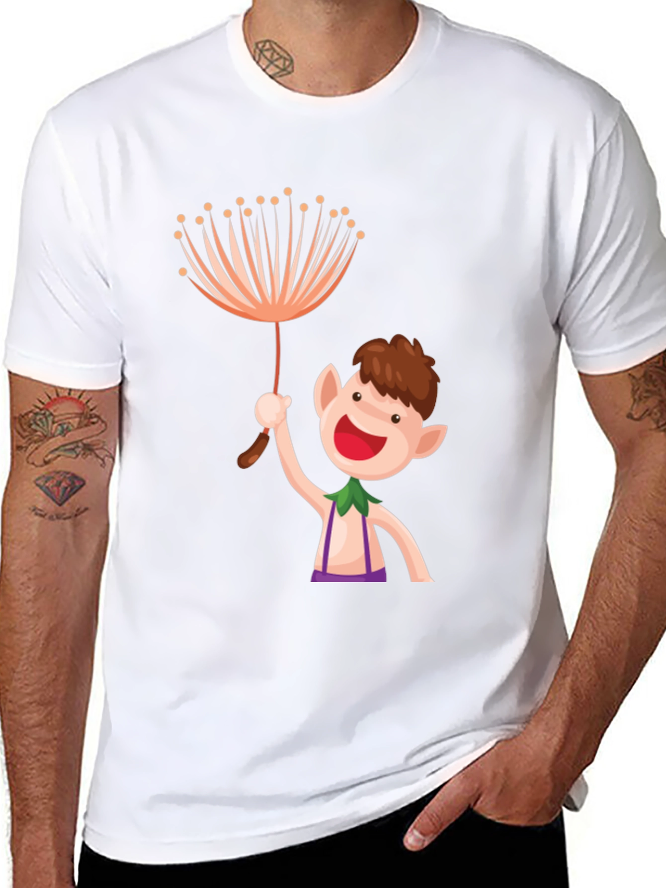 Whimsical Elf Graphic Tee - Black Cotton