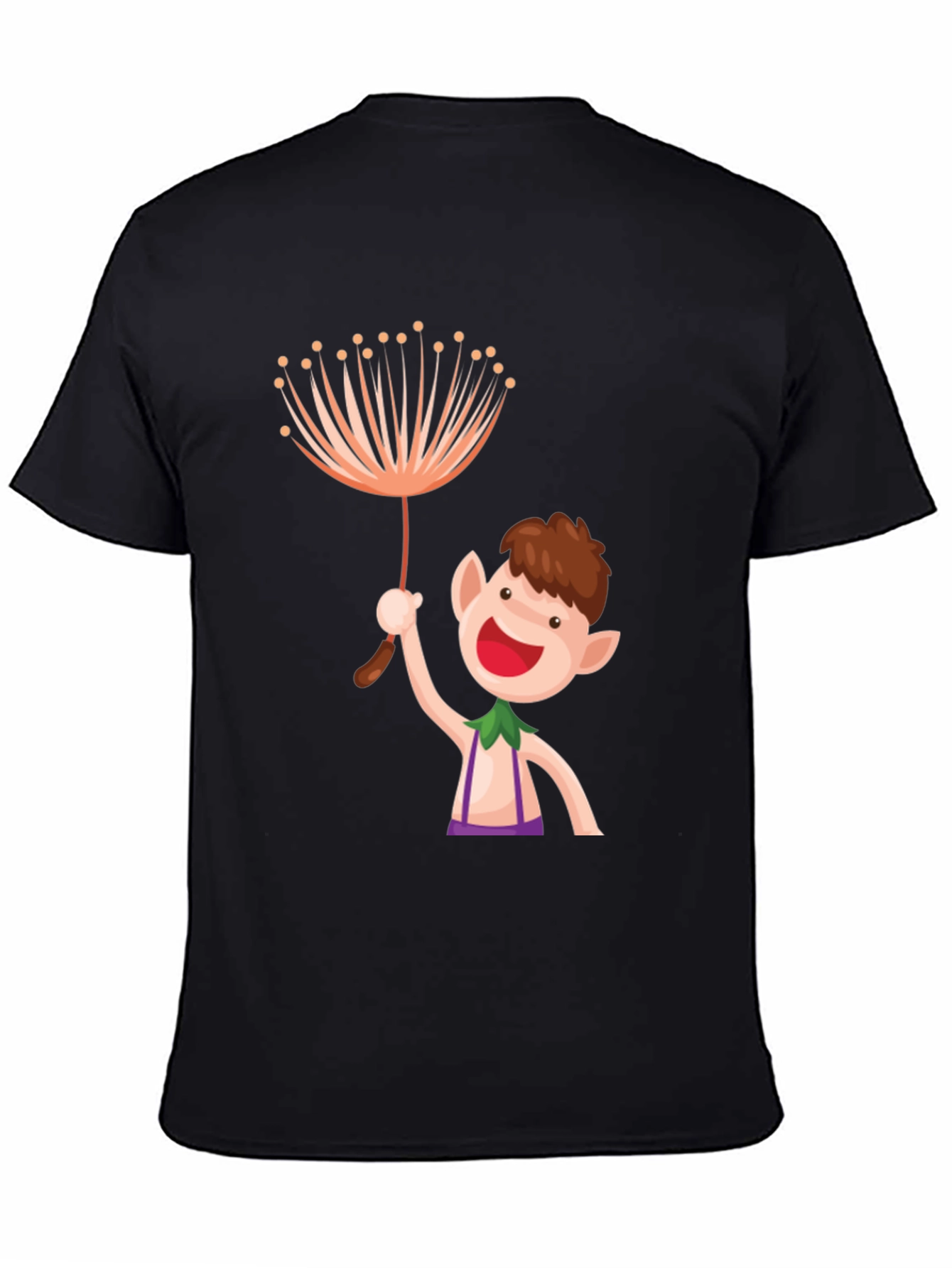 Whimsical Elf Graphic Tee - Black Cotton