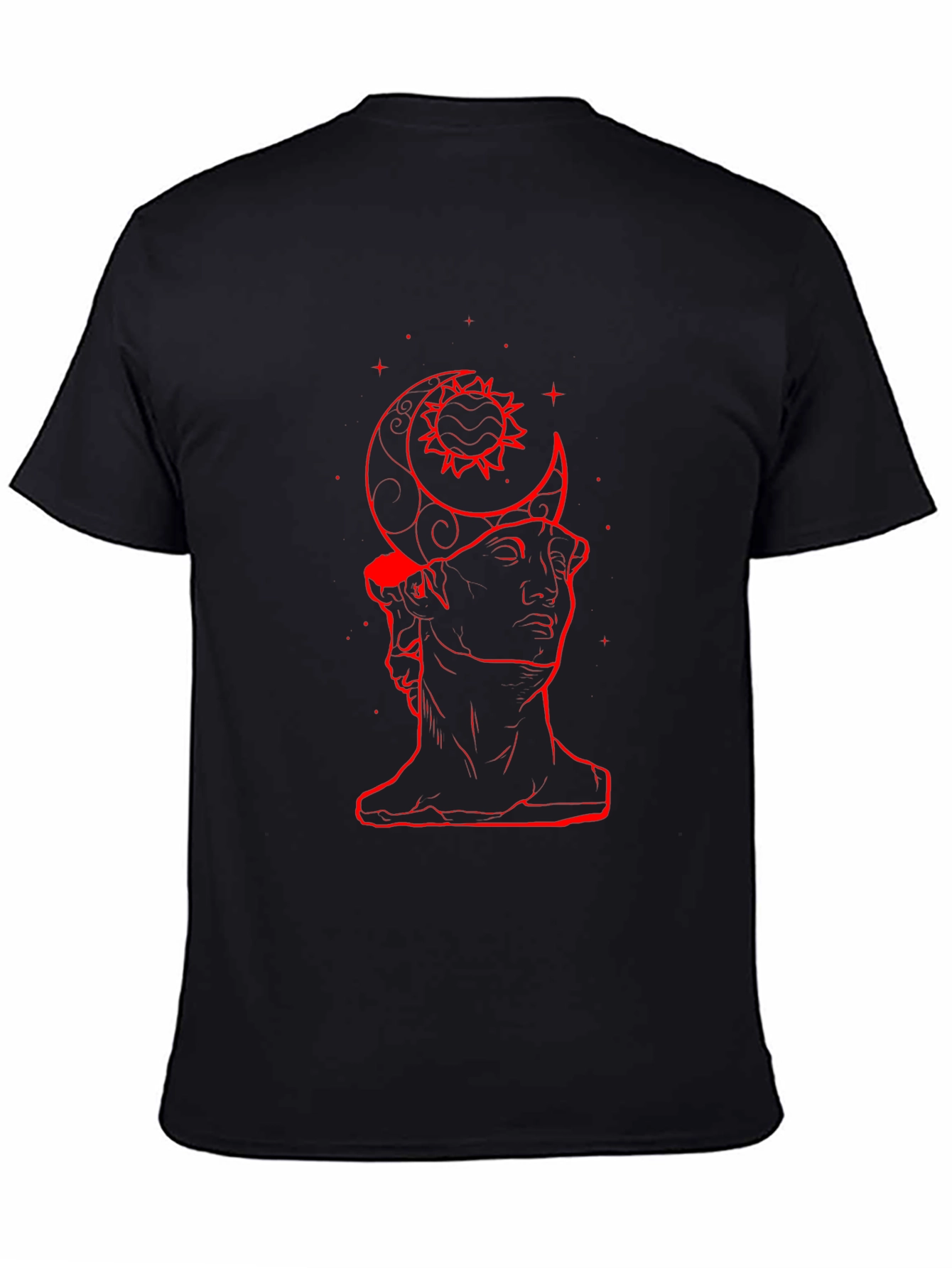 Moon Sun Statue Graphic Black T-Shirt