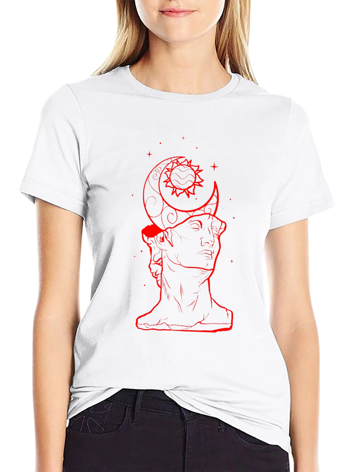Moon Sun Statue Graphic Black T-Shirt