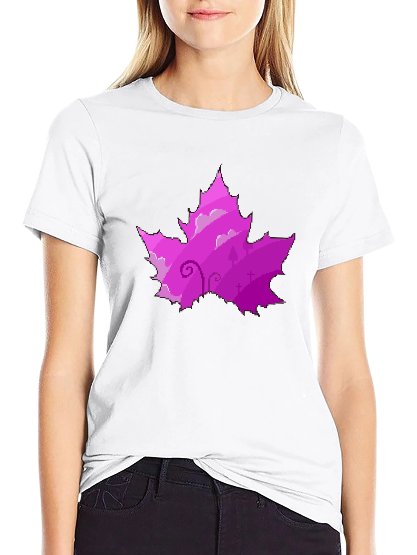 Pixelated Purple Maple Leaf T-Shirt