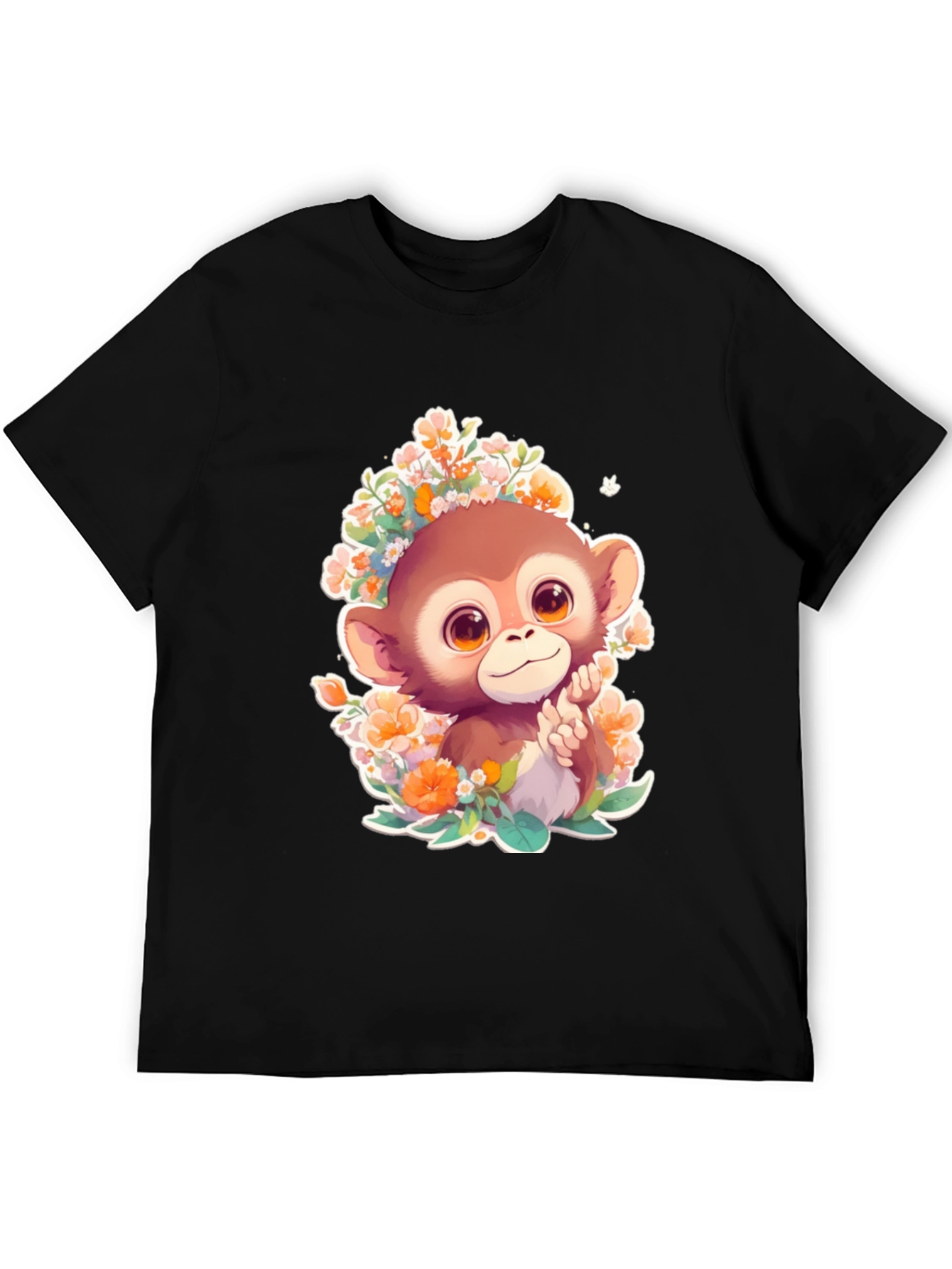 Monkey Floral Graphic Tee - Cute Cartoon Design