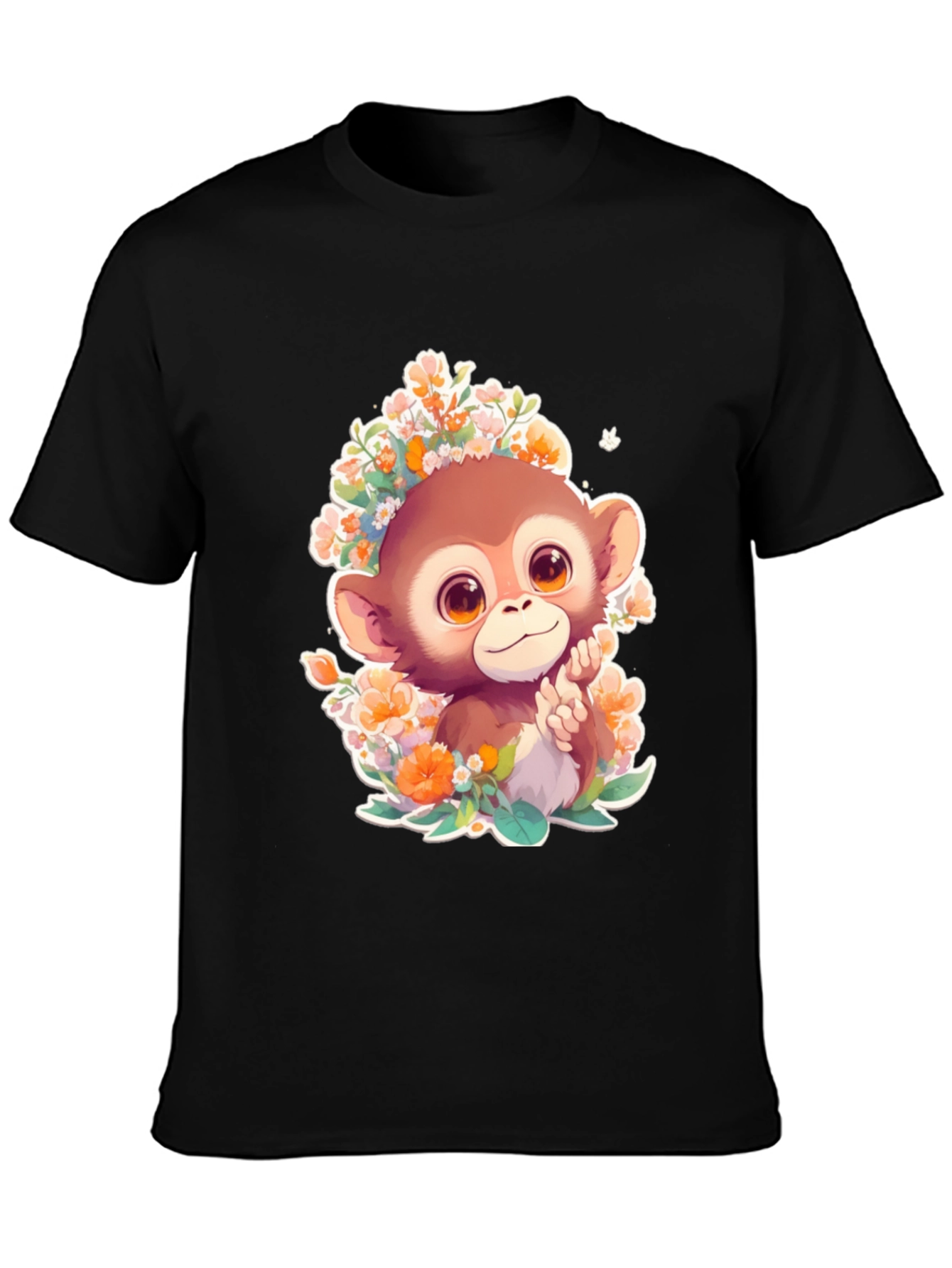 Monkey Floral Graphic Tee - Cute Cartoon Design
