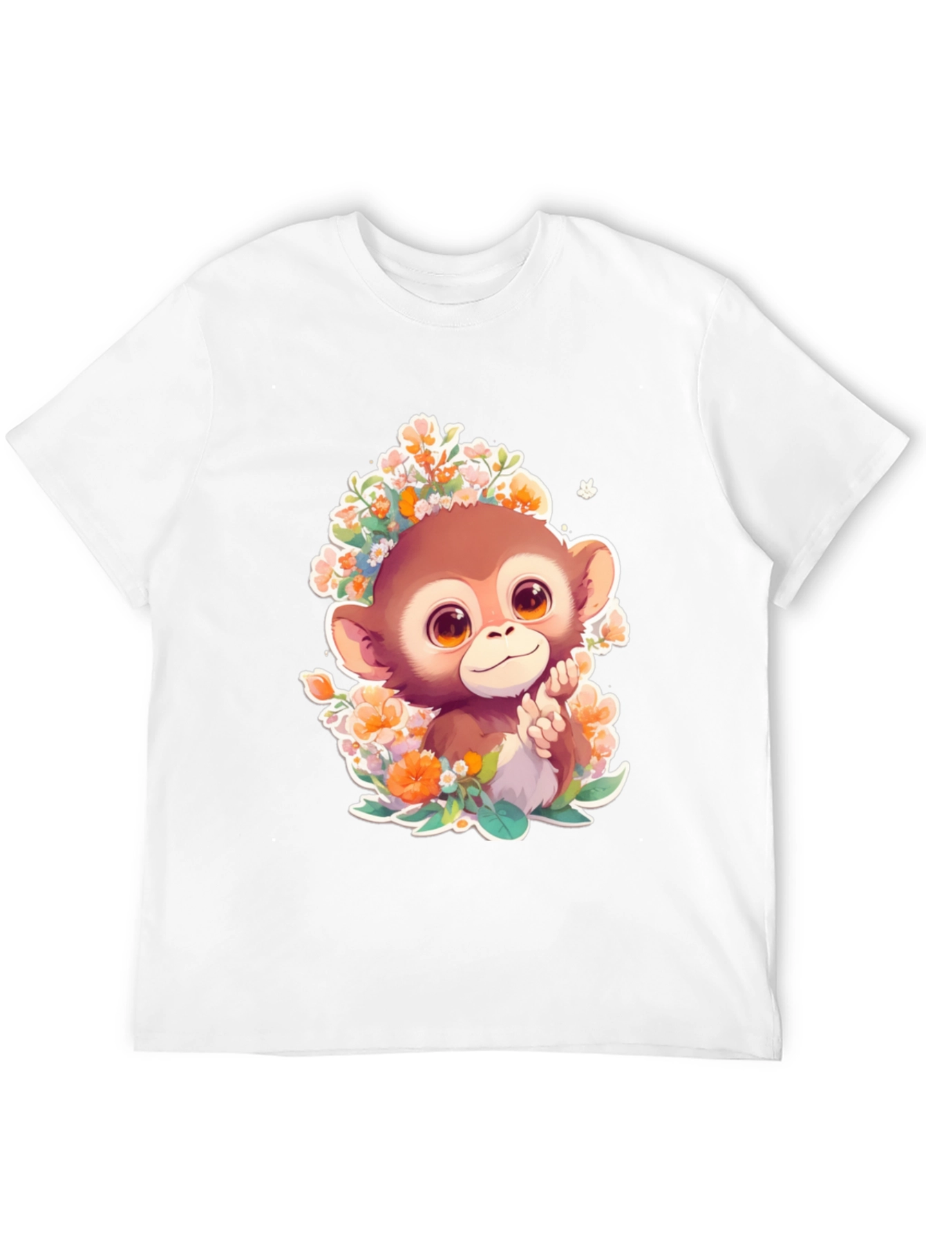 Monkey Floral Graphic Tee - Cute Cartoon Design